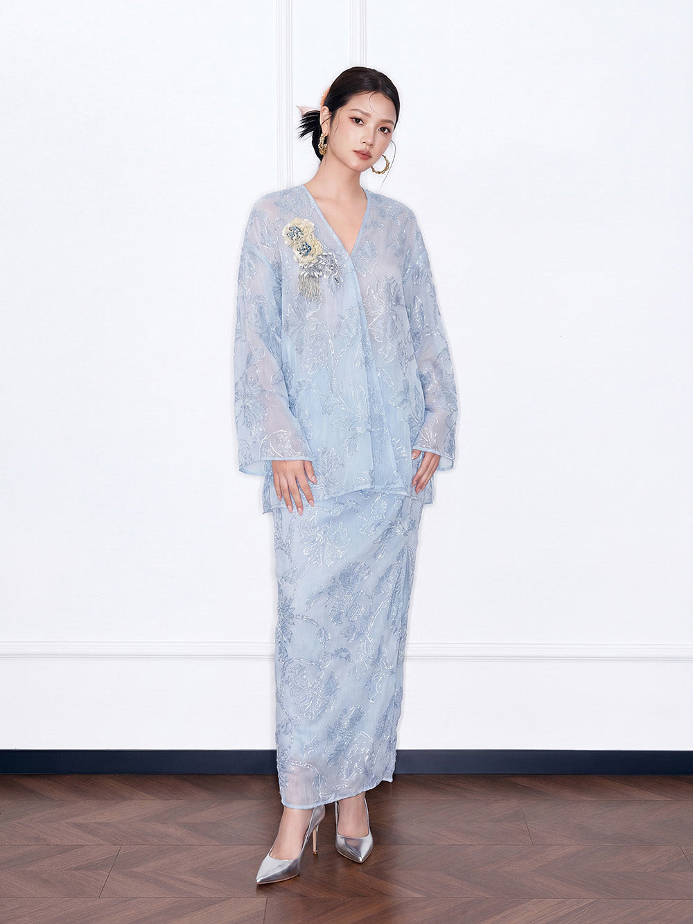 MUKZIN×"Capsule Collection" New Chinese Style Embroidered Loose Minimalist Blue Set Cropped Jacket
