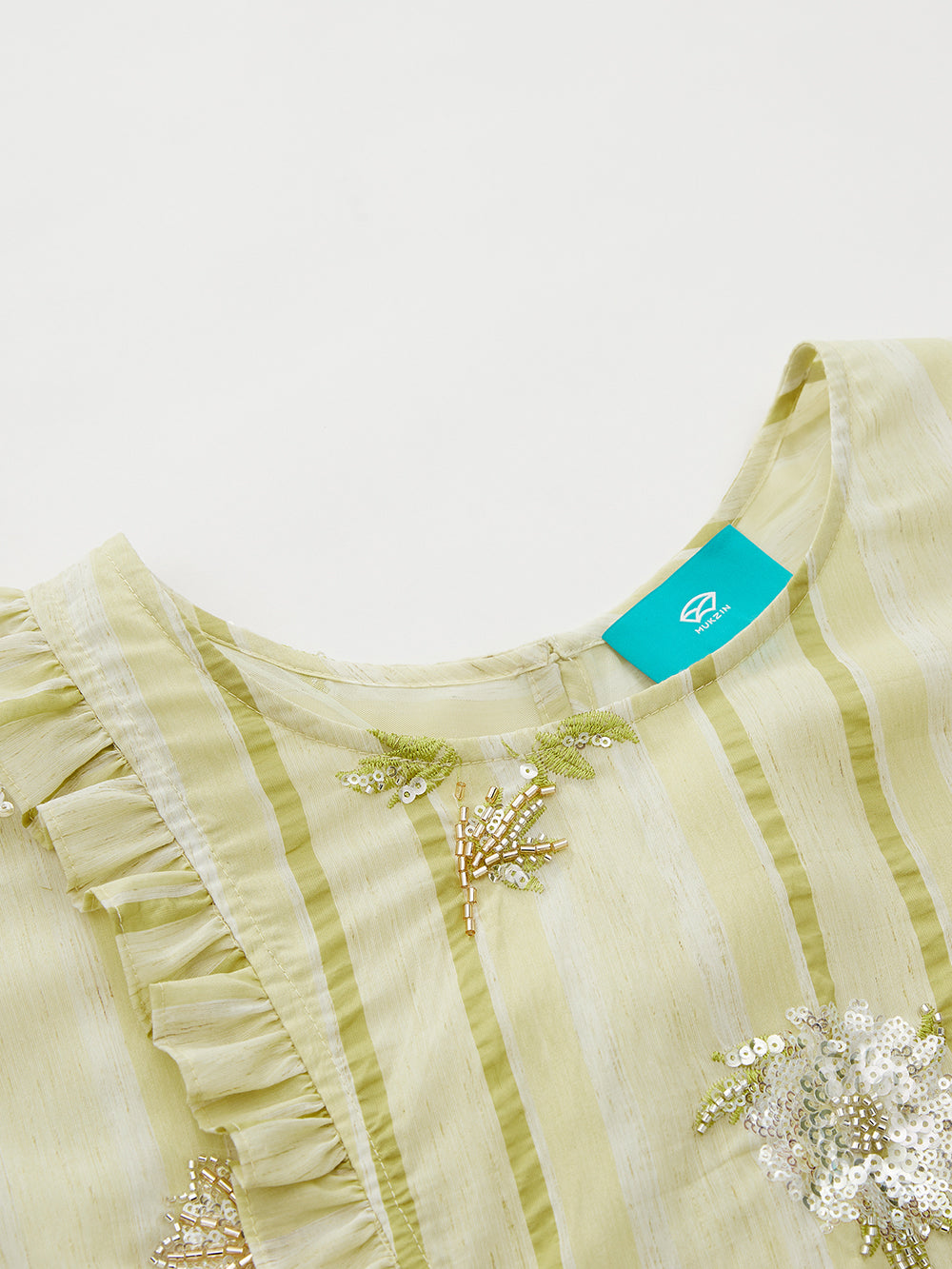 MUKZIN "Capsule Collection" New Chinese Style Two Piece Embroidery Ramie Green Dress