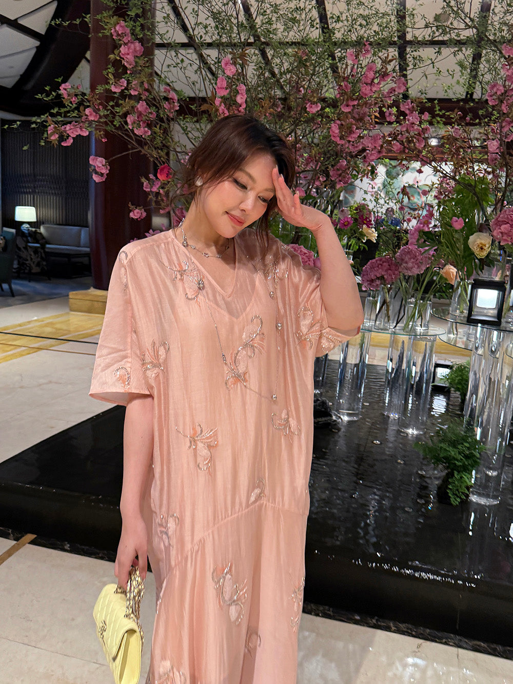 MUKZIN×"Capsule Collection" New Chinese Style Heavy Embroidered Designer Loose Pink Dress