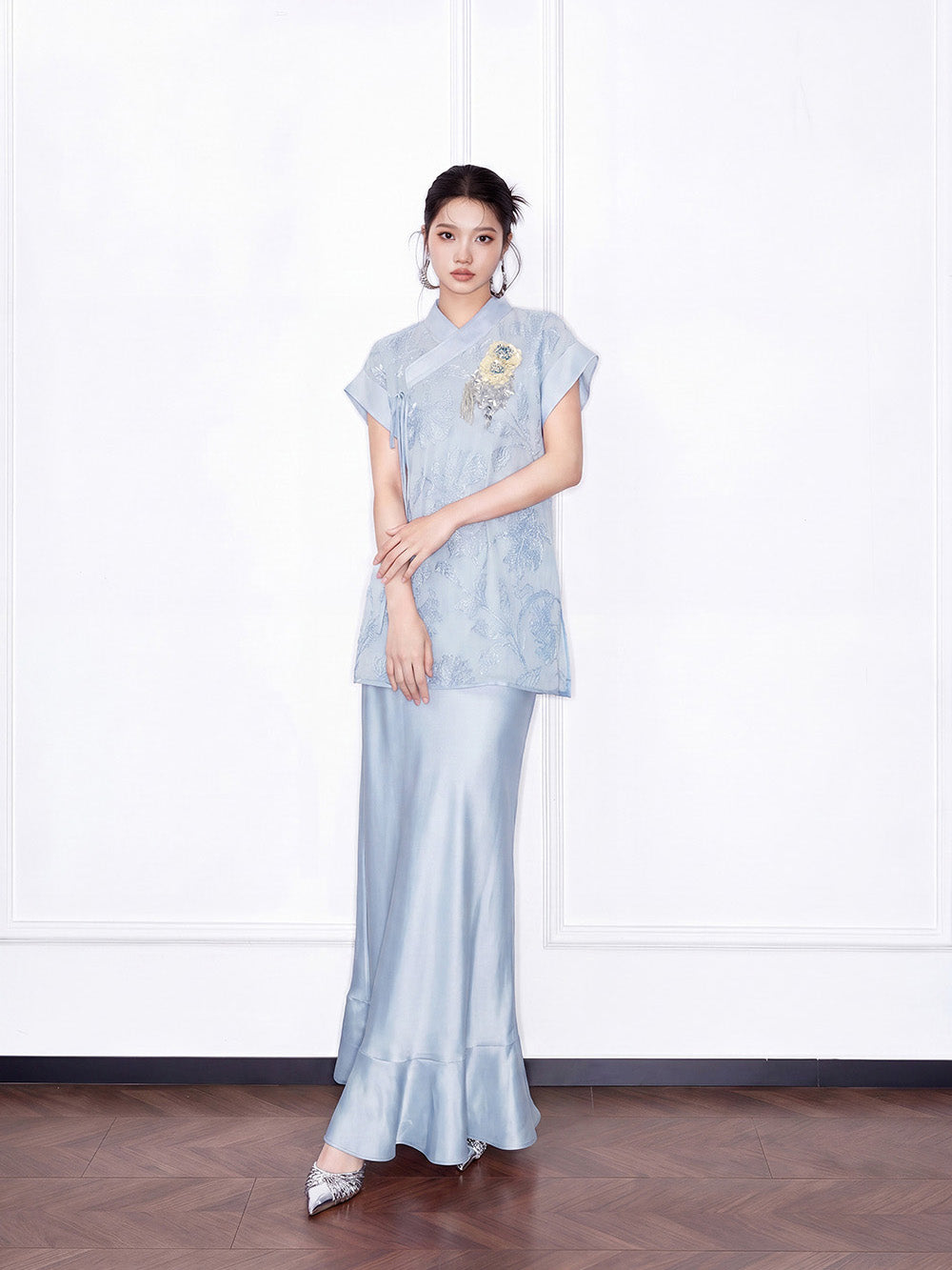 MUKZIN×"Capsule Collection" New Chinese Style Embroidered Loose Minimalist Blue Set Camisole Inner Top