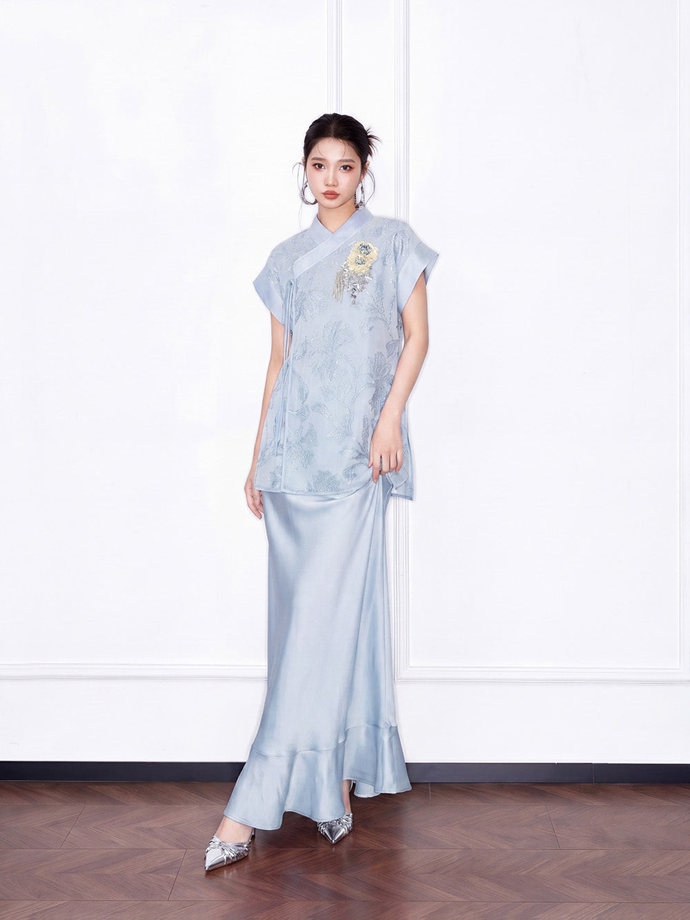 MUKZIN×"Capsule Collection" New Chinese Style Embroidered Loose Minimalist Blue Set Camisole Inner Top