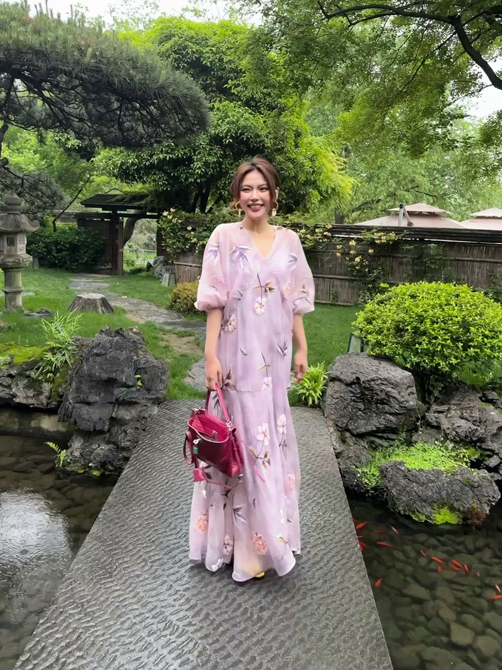 MUKZIN×"Capsule Collection" New Chinese Style Embroidered Vacation Purple V-Neck Dress