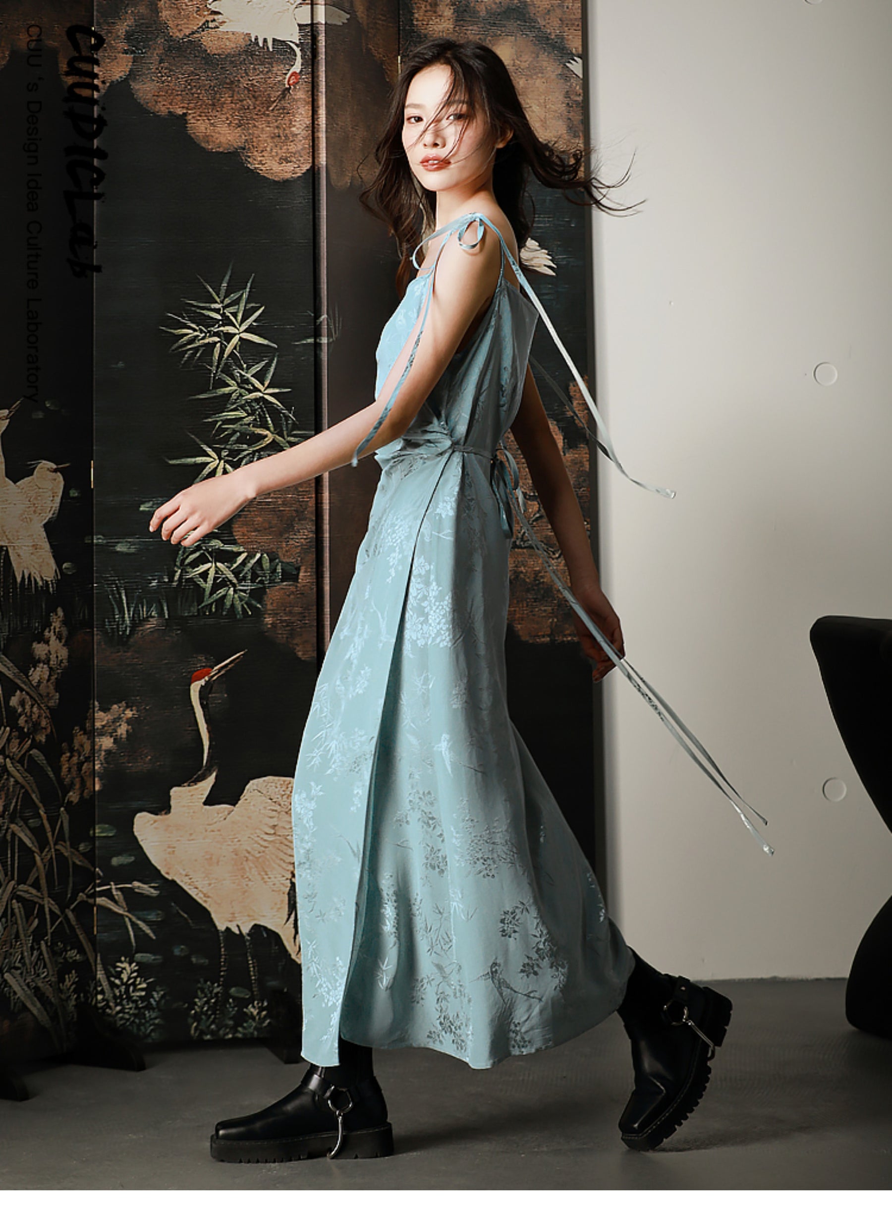 MUKTANK X CUUDICLAB Silk Jacquard Strap Dress