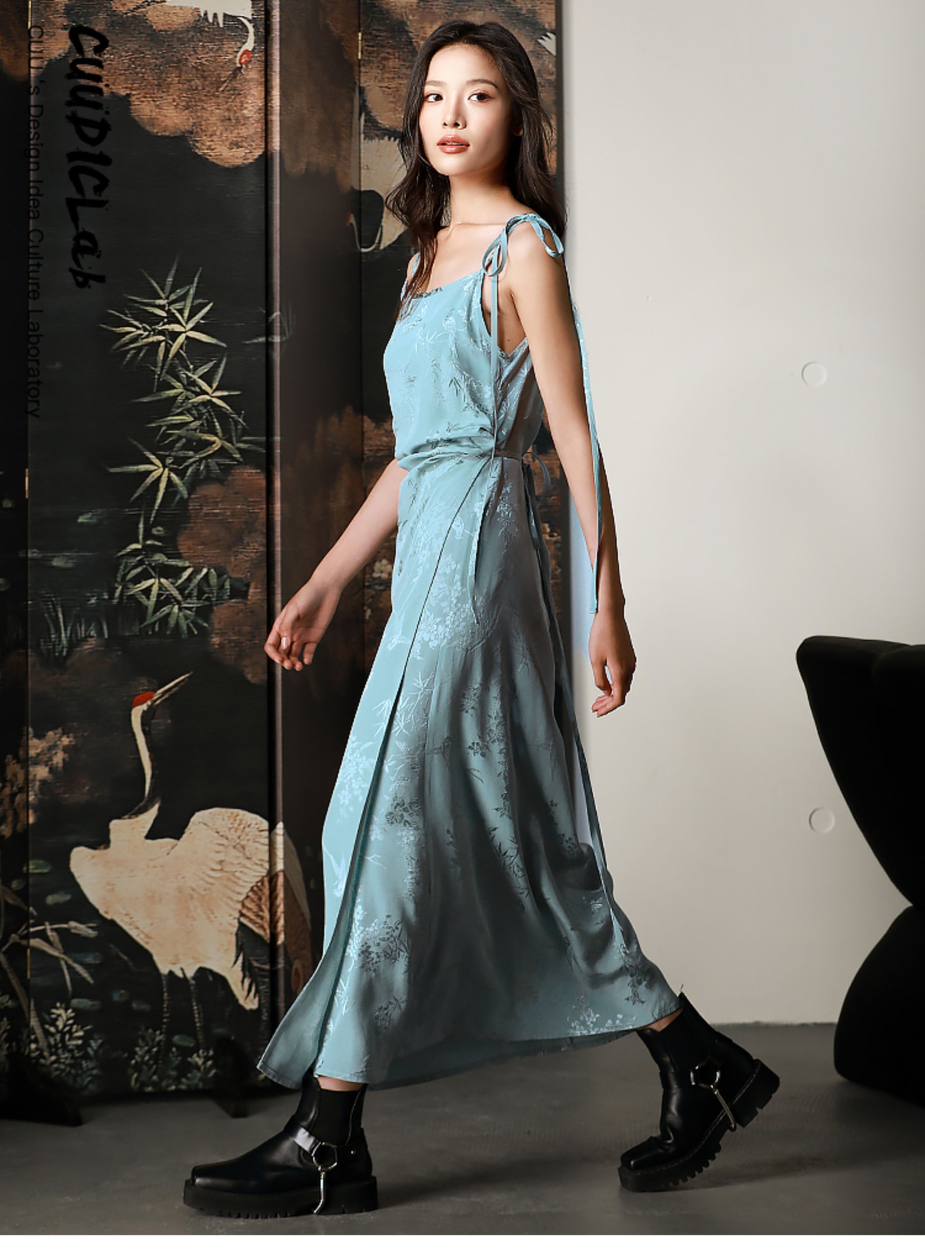 MUKTANK X CUUDICLAB Silk Jacquard Strap Dress