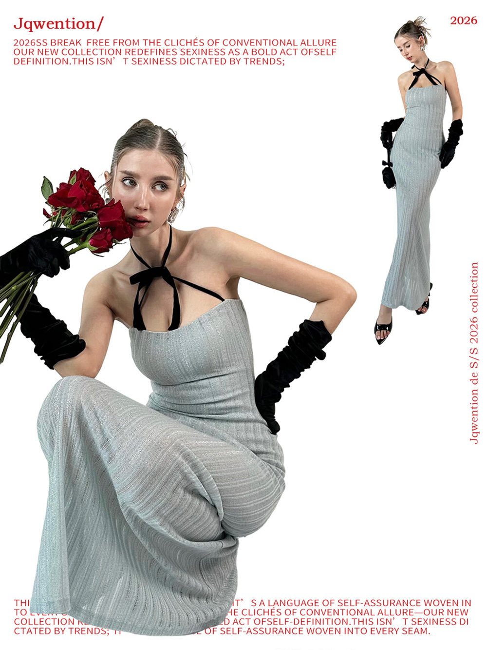 MUKTANK × Jqwention Blue Bow Bustier Slim Elegant Maxi Dress