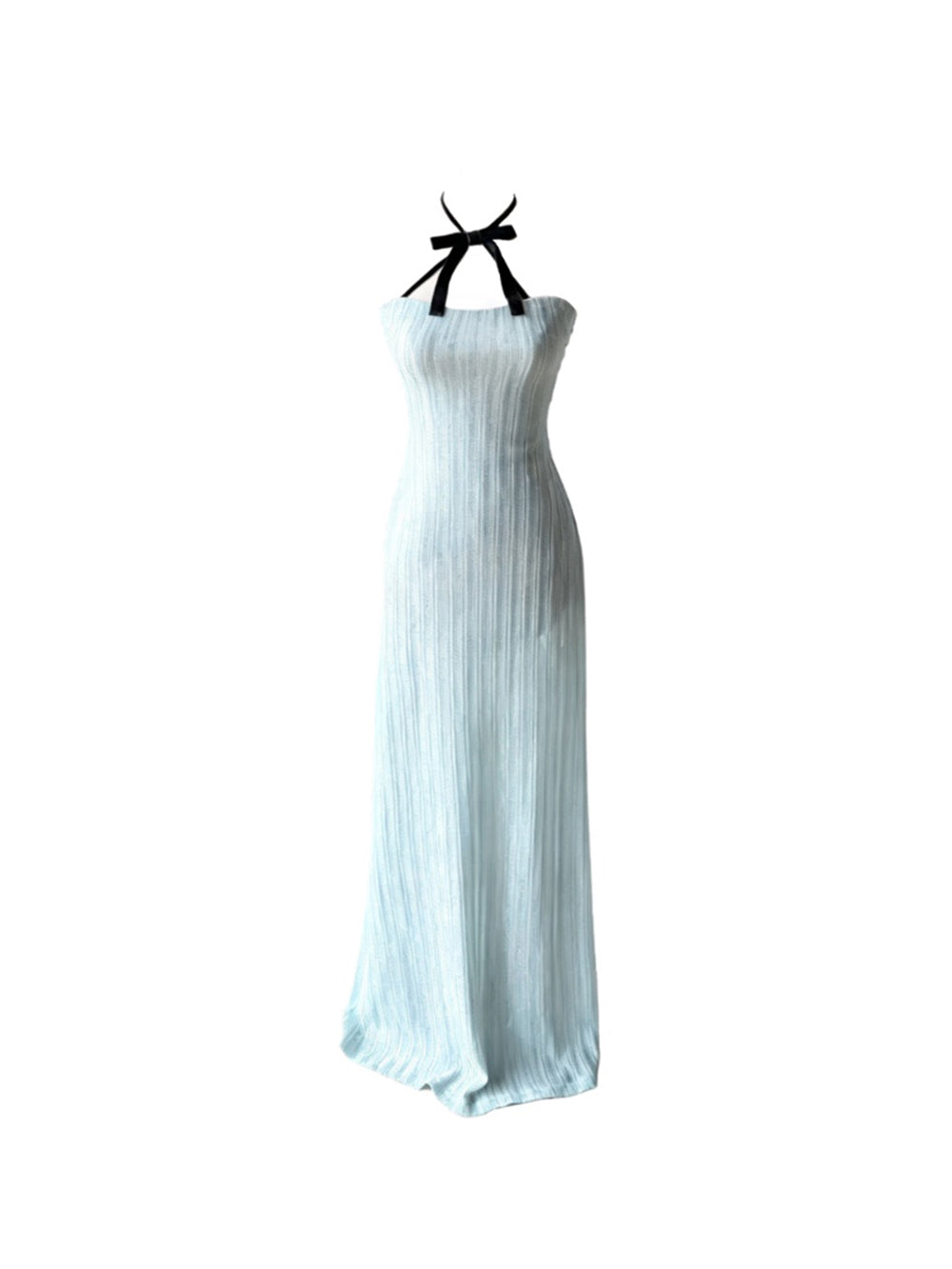 MUKTANK × Jqwention Blue Bow Bustier Slim Elegant Maxi Dress