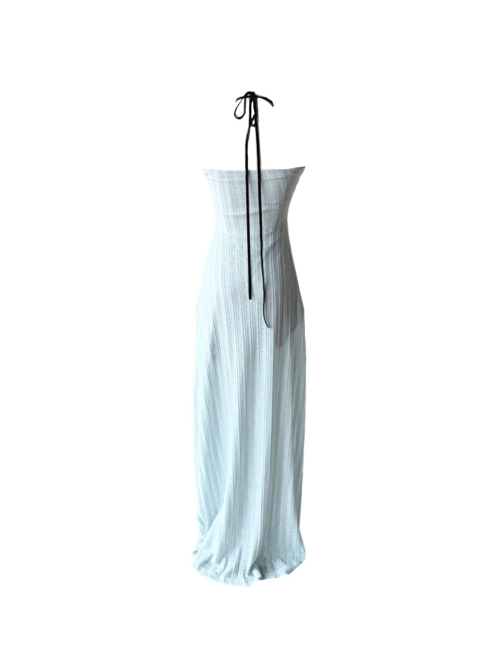 MUKTANK × Jqwention Blue Bow Bustier Slim Elegant Maxi Dress