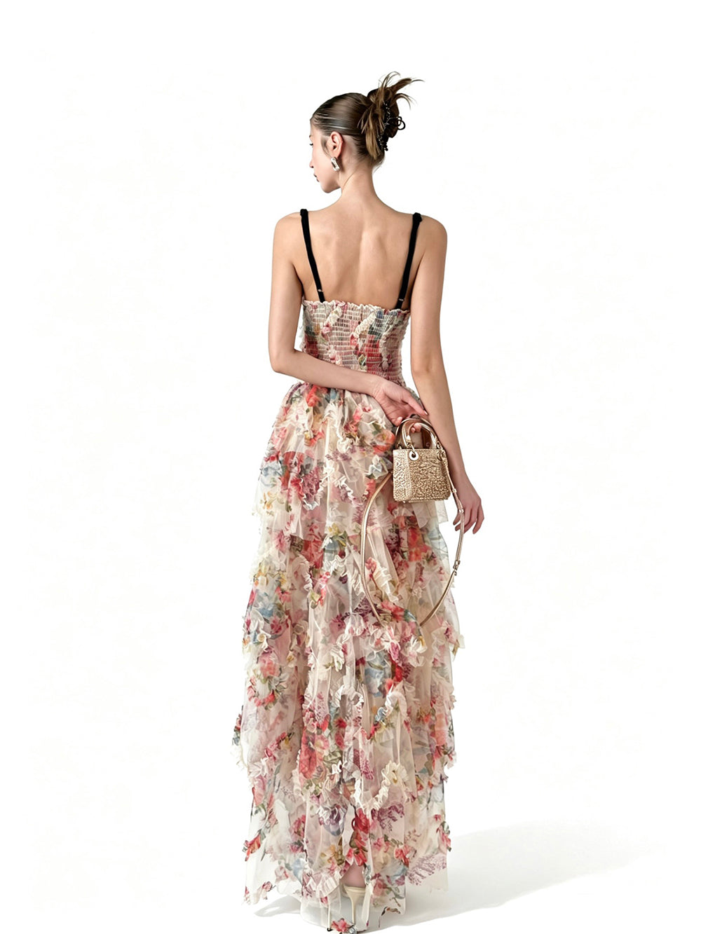 MUKTANK × Jqwention Summer Floral Halter V-Neck Waisted Flared Dress