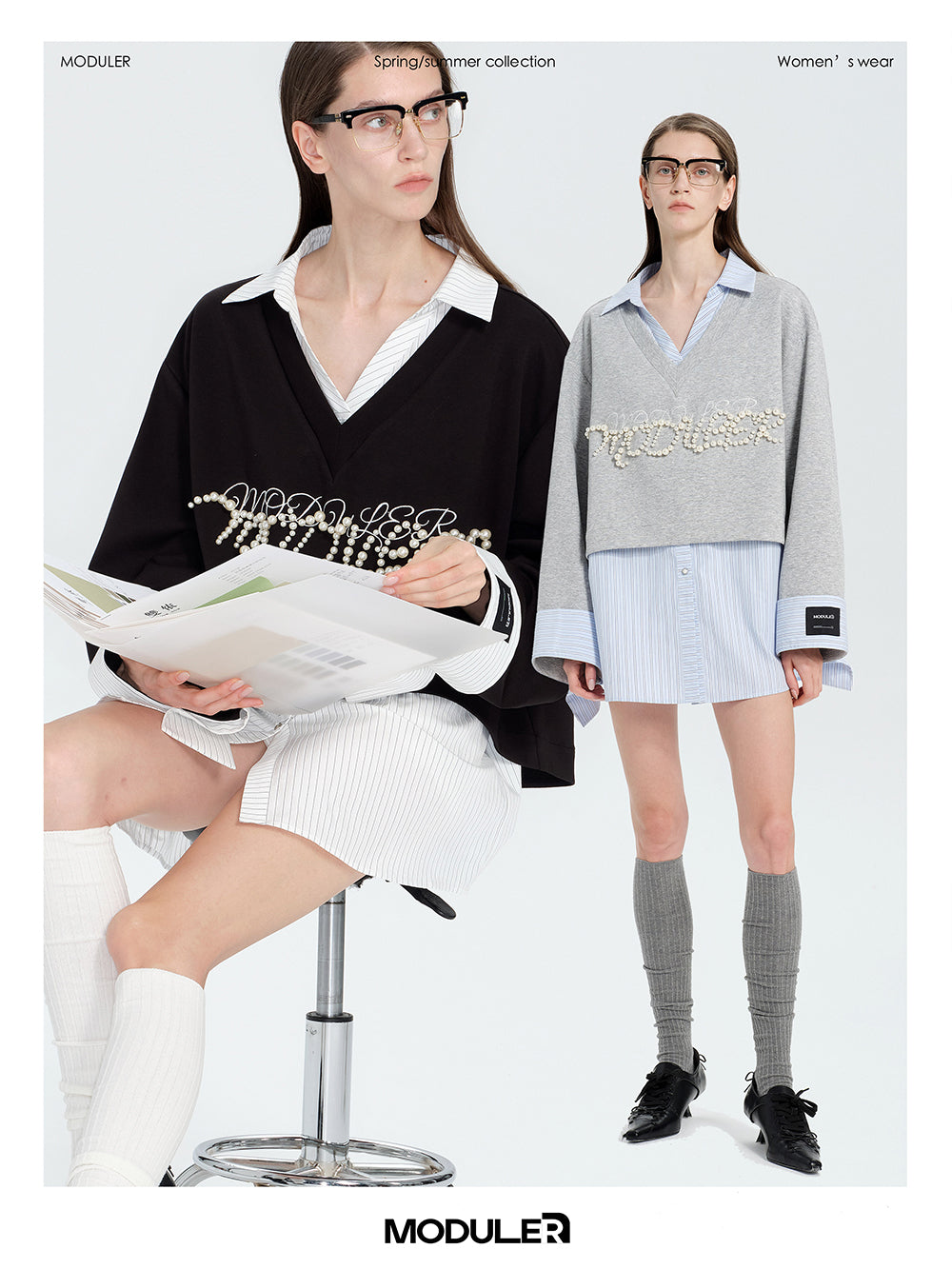 MUKTANK×MODULER Faux Two-Piece Layered Shirt Sweatshirt