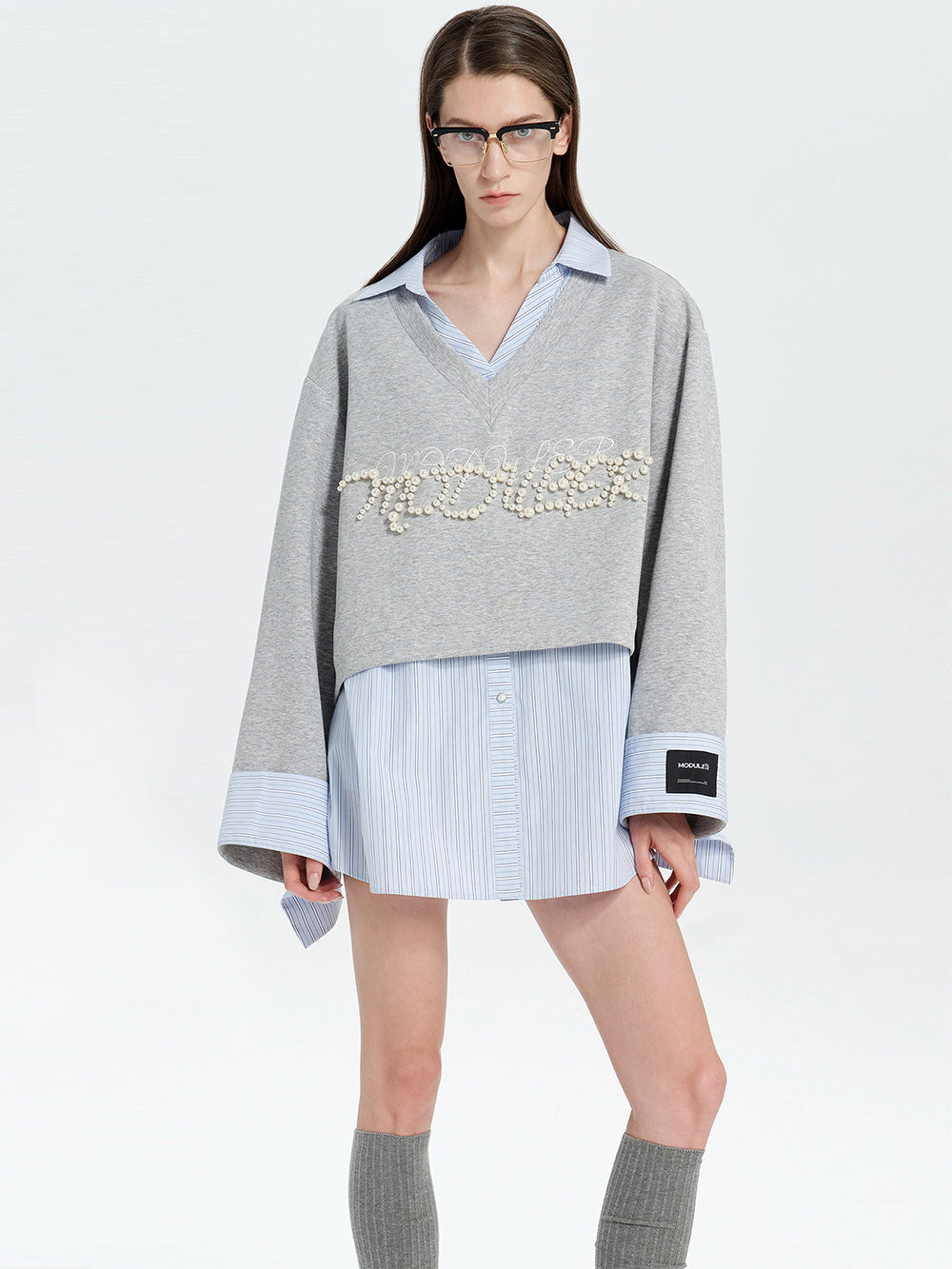 MUKTANK×MODULER Faux Two-Piece Layered Shirt Sweatshirt