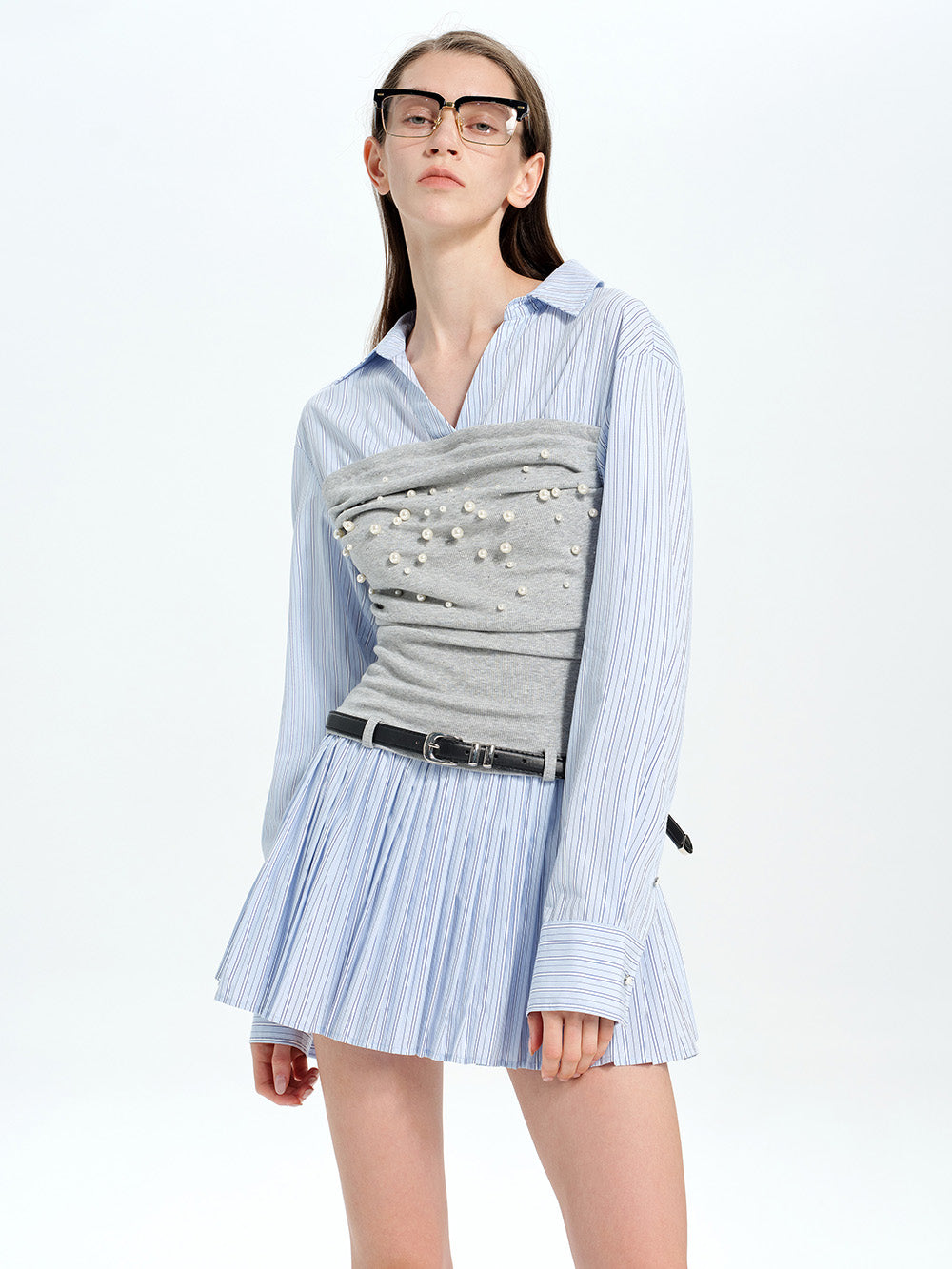 MUKTANK × Jqwention Pearl Bustier Panel Shirt Midi Dress