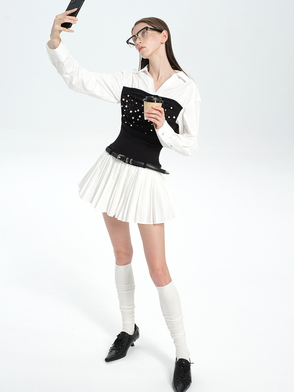 MUKTANK × Jqwention Pearl Bustier Panel Shirt Midi Dress