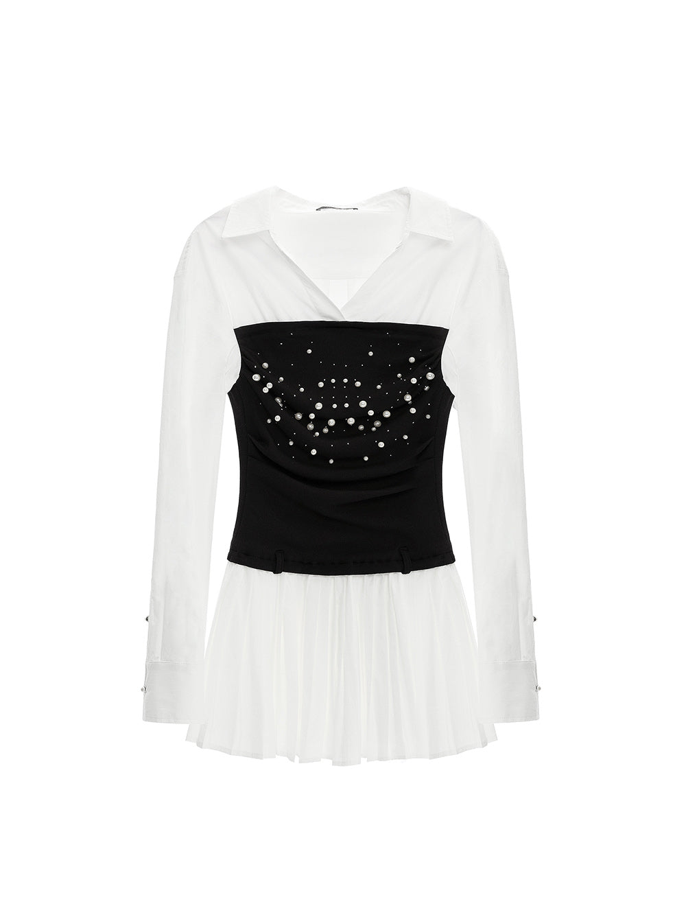 MUKTANK × Jqwention Pearl Bustier Panel Shirt Midi Dress