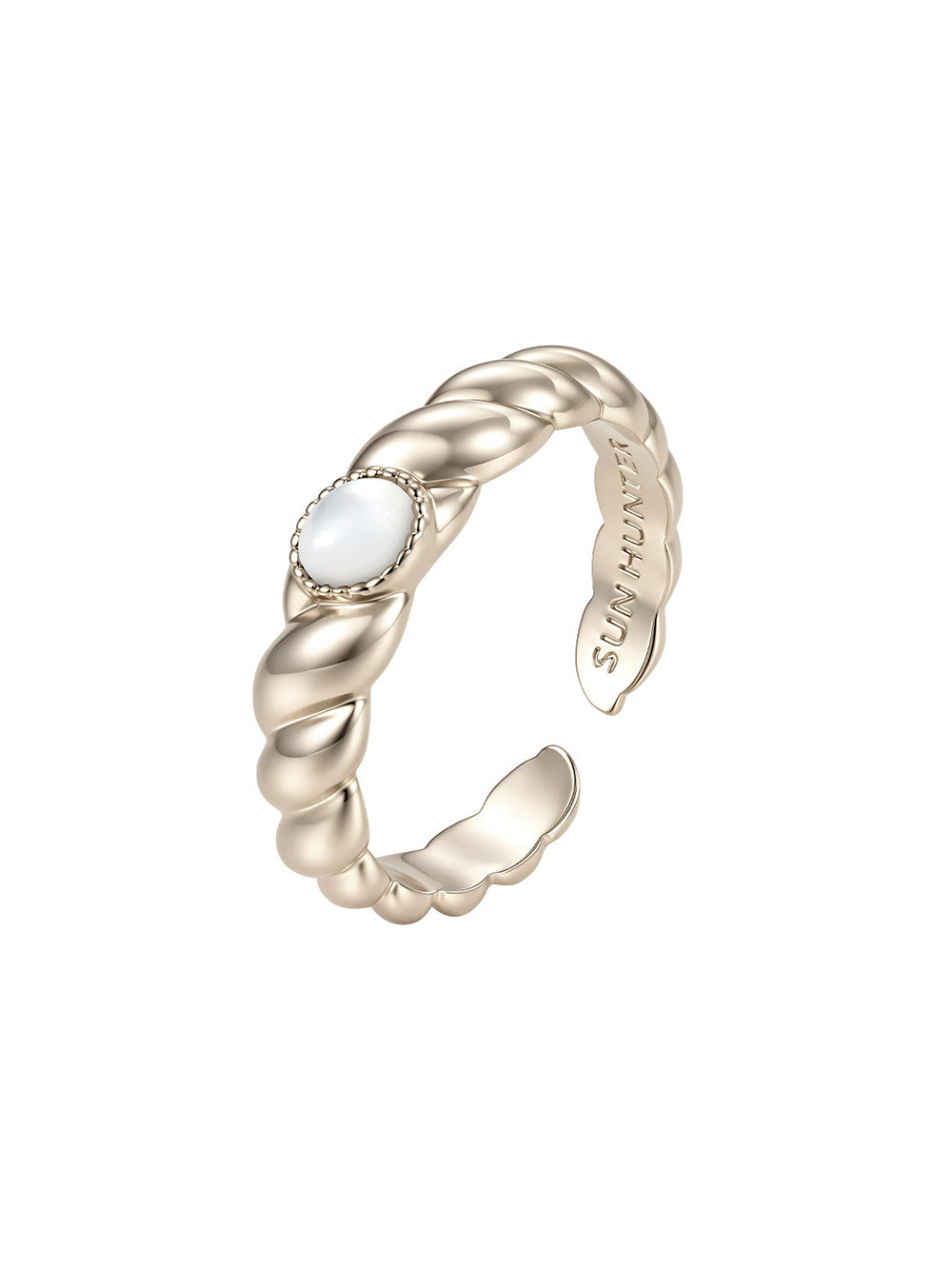 MUKTANK x SUN HUNTER Twisted Rope Ring - Mother of Pearl (Light Titanium Gold)