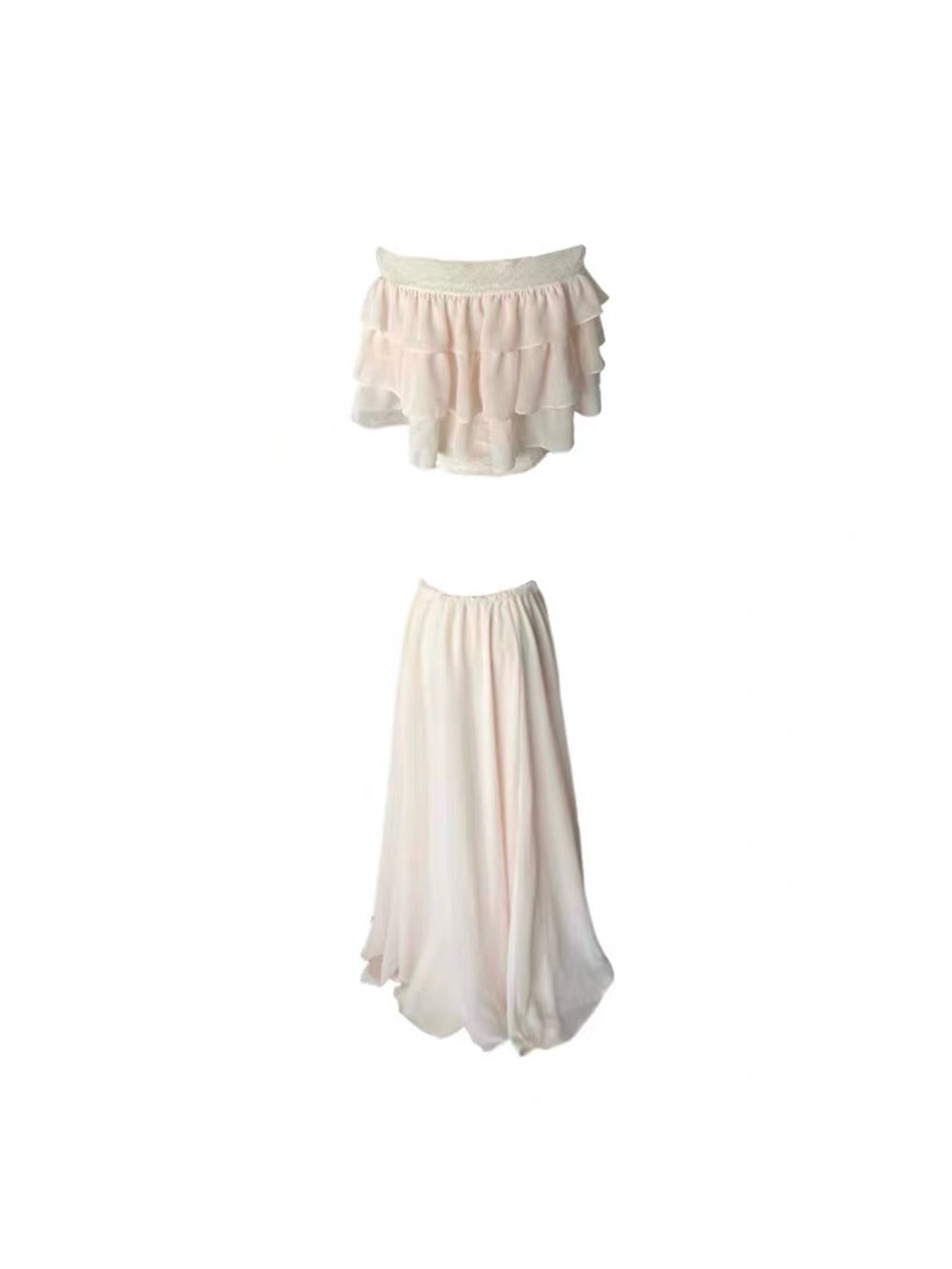 MUKTANK×Jqwention Ruffle Off Shoulder Slim Dress Two Piece Skirt