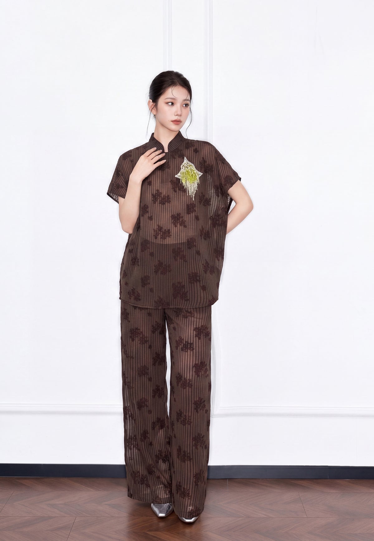 MUKZIN×Capsule Collection Modern Chinese Trousers with ICH Hami Hand Embroidery