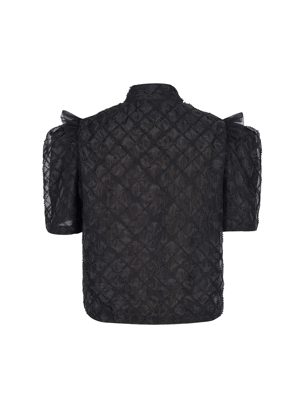 MUKZIN Buckle Black Mesh Ruffle Coat