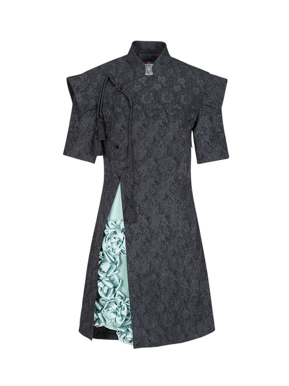 MUKZIN Contrast Floral Jacquard Black QIPAO Cheongsam