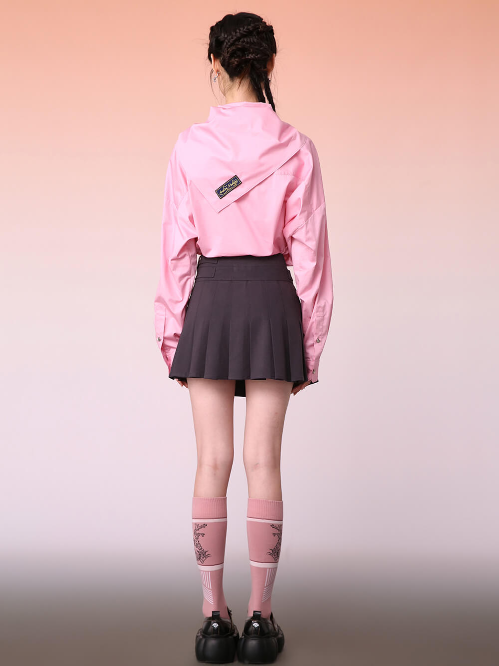 MUKZIN Irregular Detachable Collar Pink Shirt