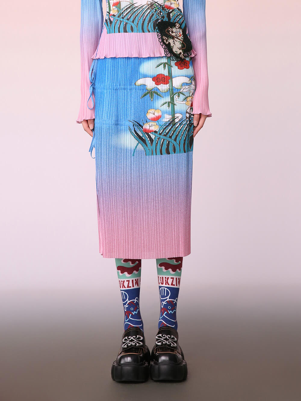 MUKZIN Chinese Style Design Pleated Knit Skirt
