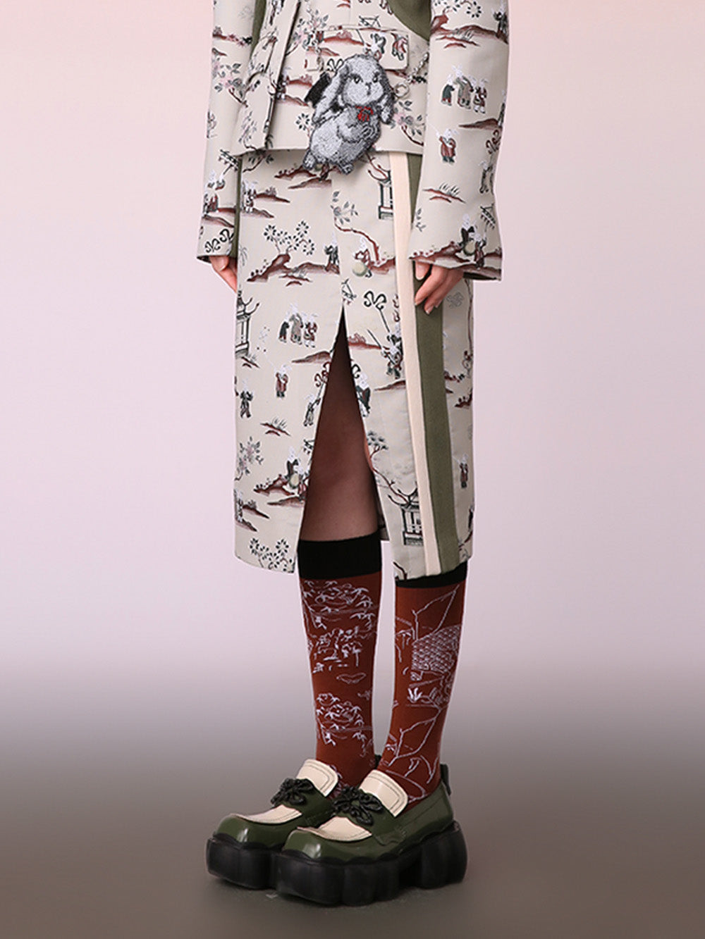 MUKZIN New Chinese Style Waist Splicing Design Jacquard Skirt