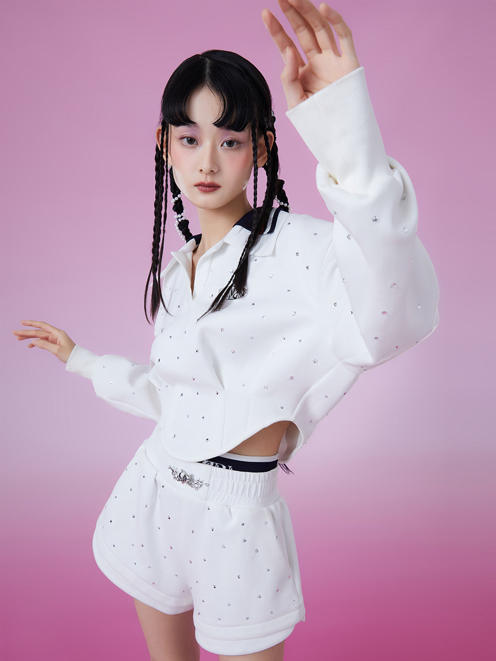 MUKZIN Panelled Design White Campus Style Hoodie