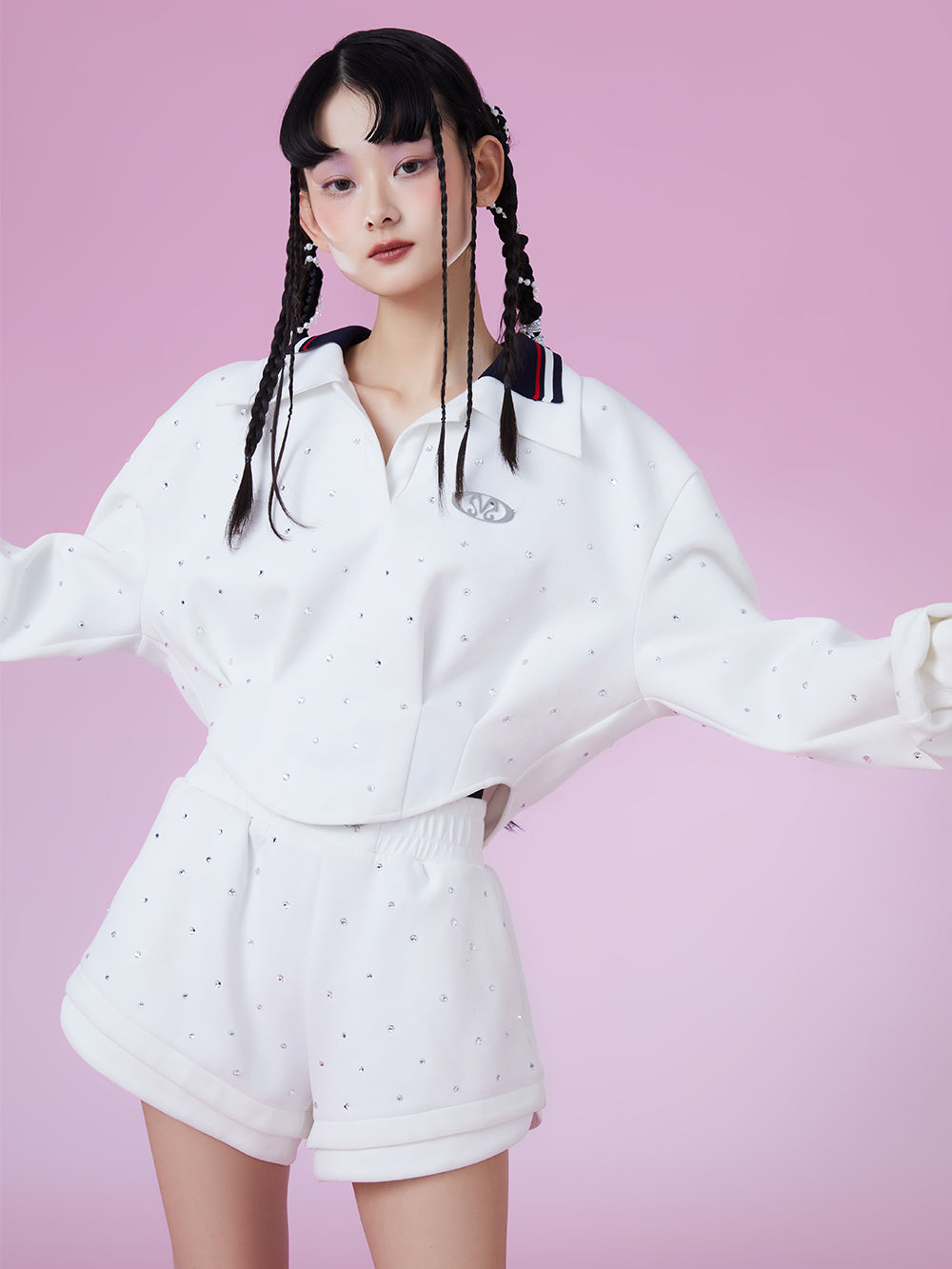 MUKZIN Panelled Design White Campus Style Hoodie