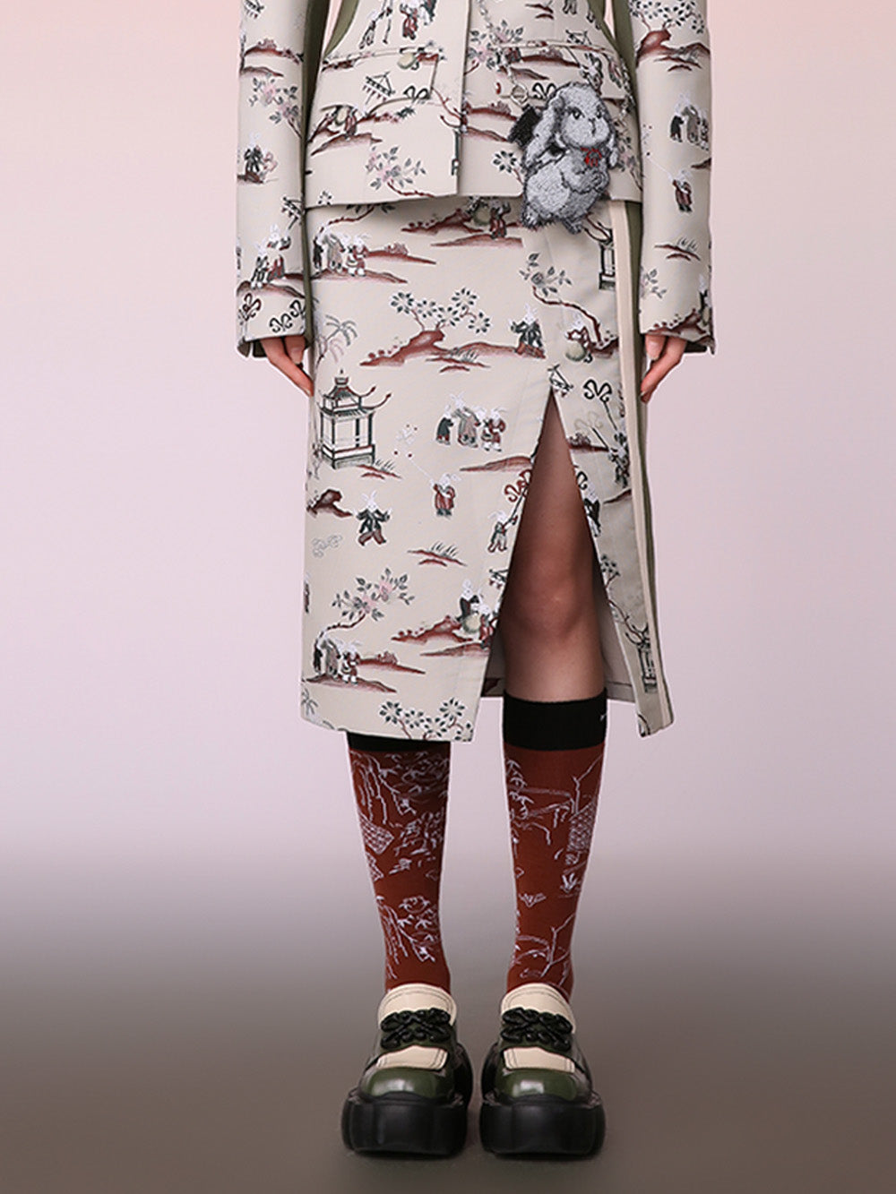 MUKZIN New Chinese Style Waist Splicing Design Jacquard Skirt