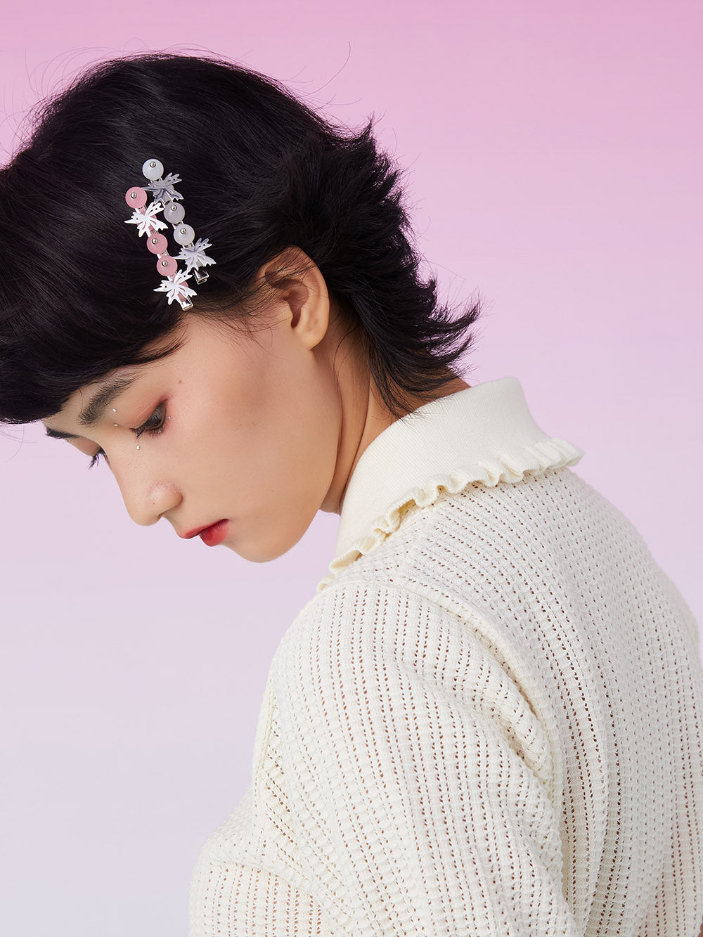 MUKTANK X GEL E LUA Pink White Beads Hairpin Set