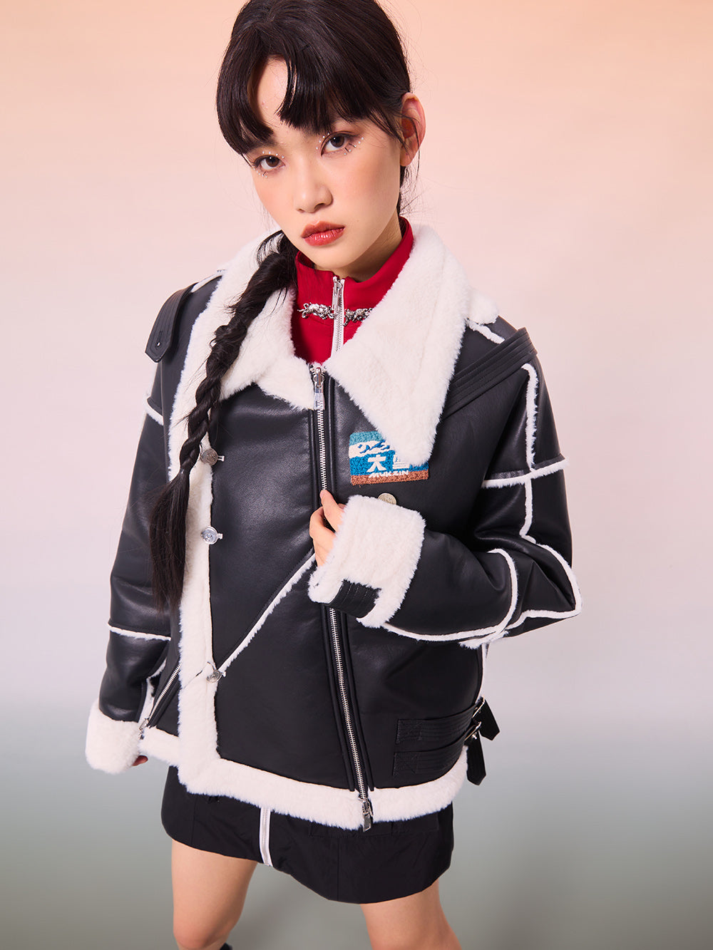 MUKZIN Black and White -Block Lambskin Coat