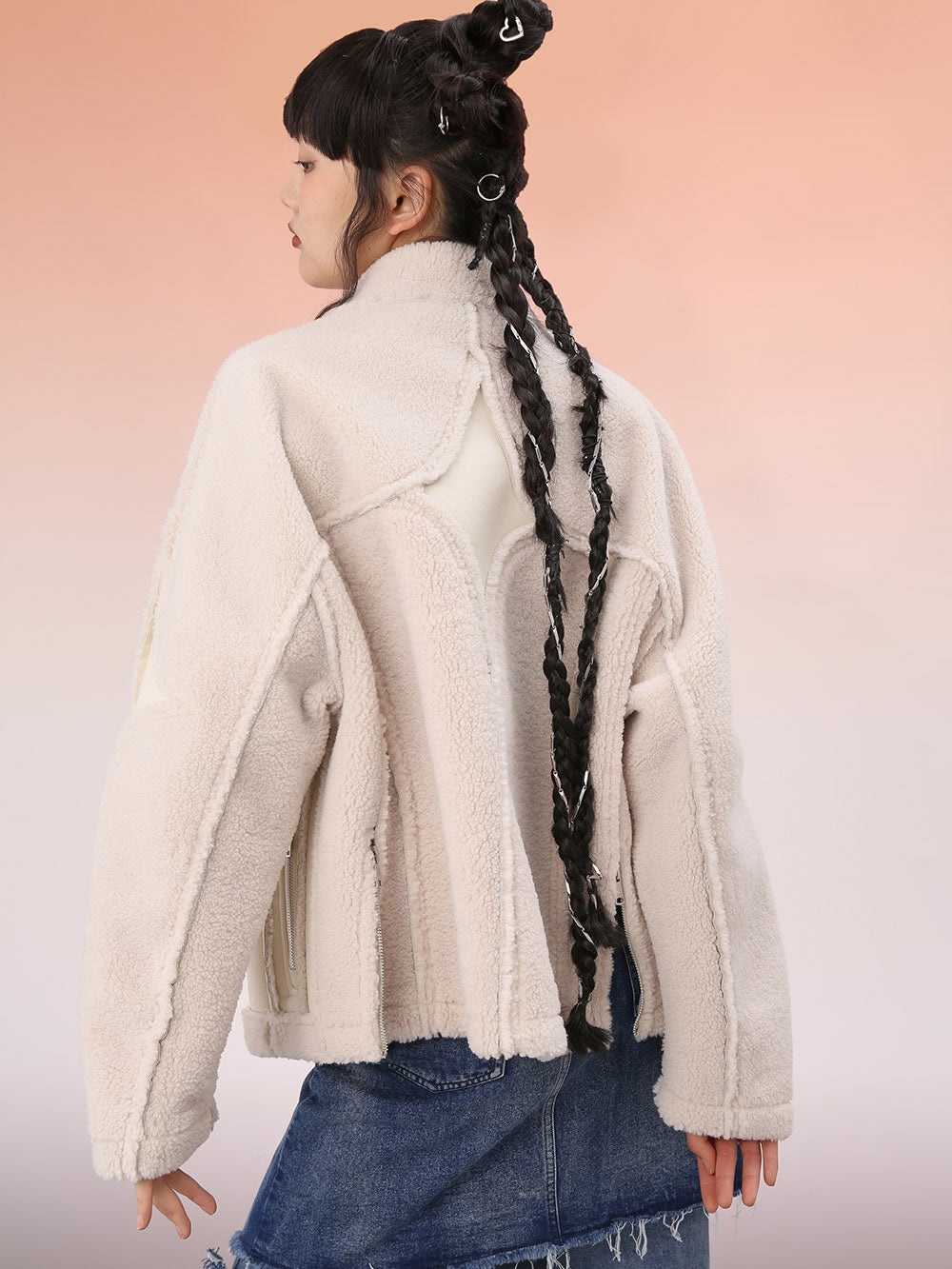 MUKZIN White Cropped Wool Splicing Jacket