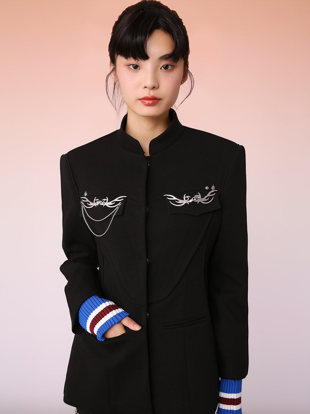 MUKZIN Black Mid-Length Paneled Threaded Cuff Jacket