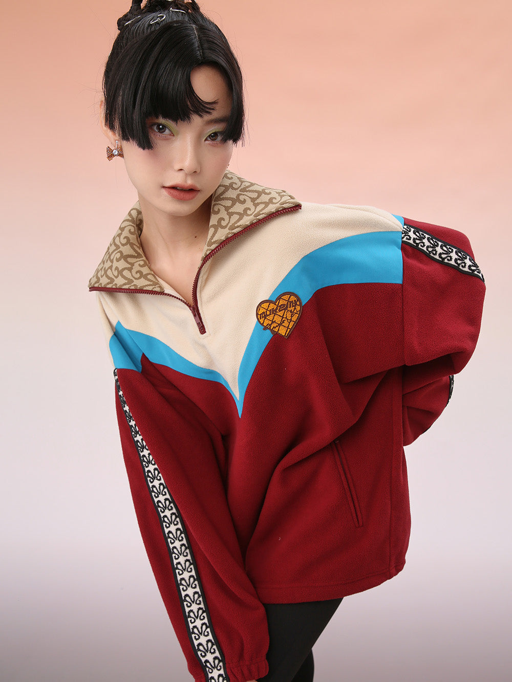 MUKZIN Classic Blue and Red Collocation Loose Hoodie Jacket