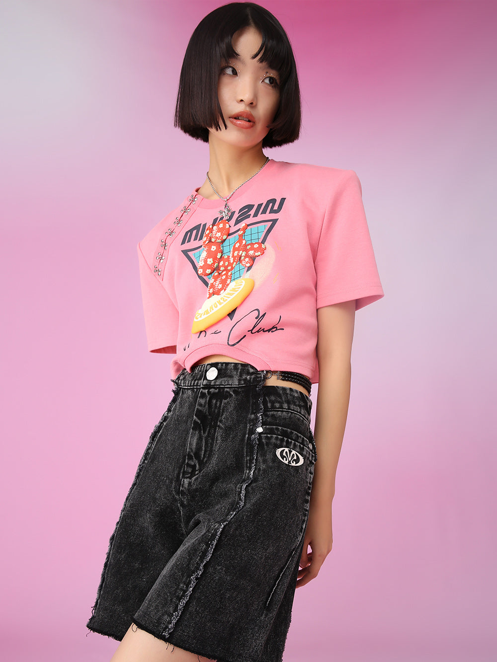 MUKZIN A-Line Black Washed Denim Shorts All-match
