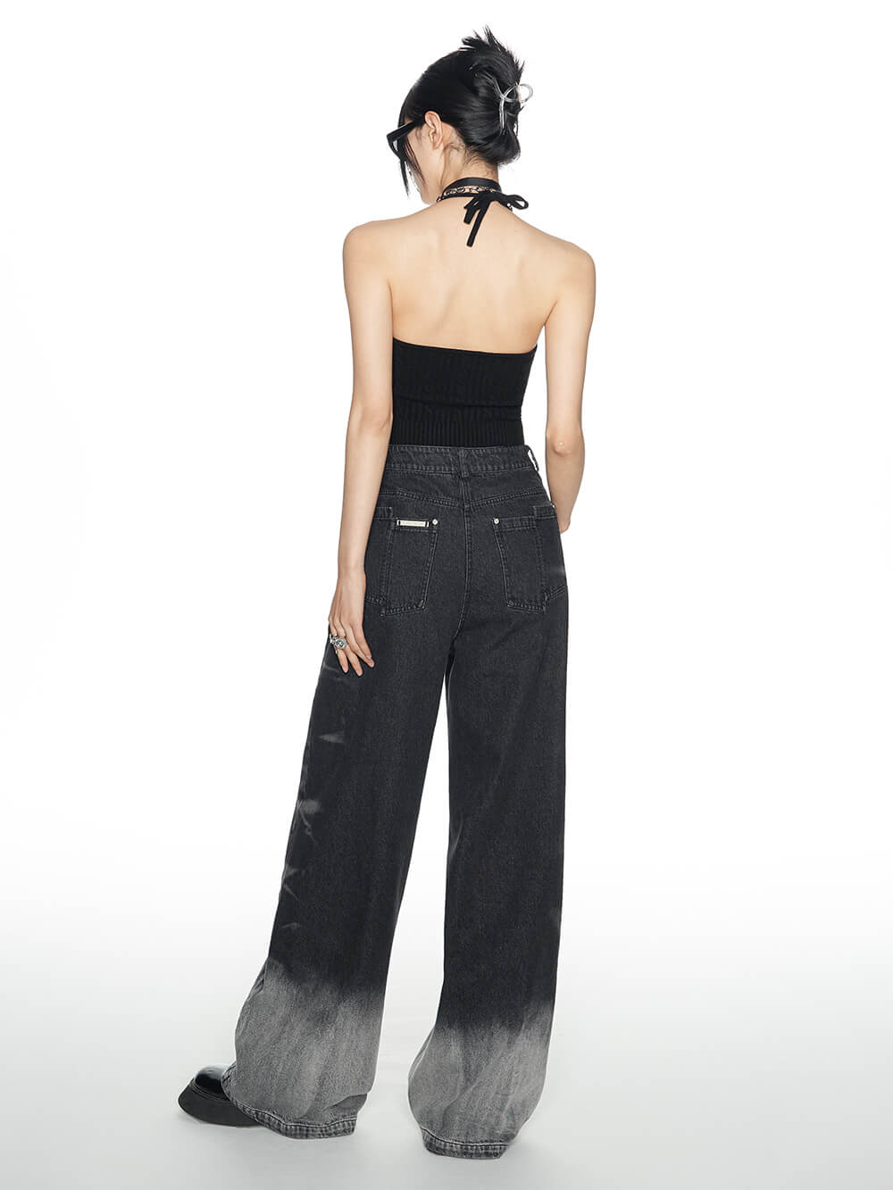 MUKTANK x WESAME Black Loose Straight Wide Leg Jeans Pants