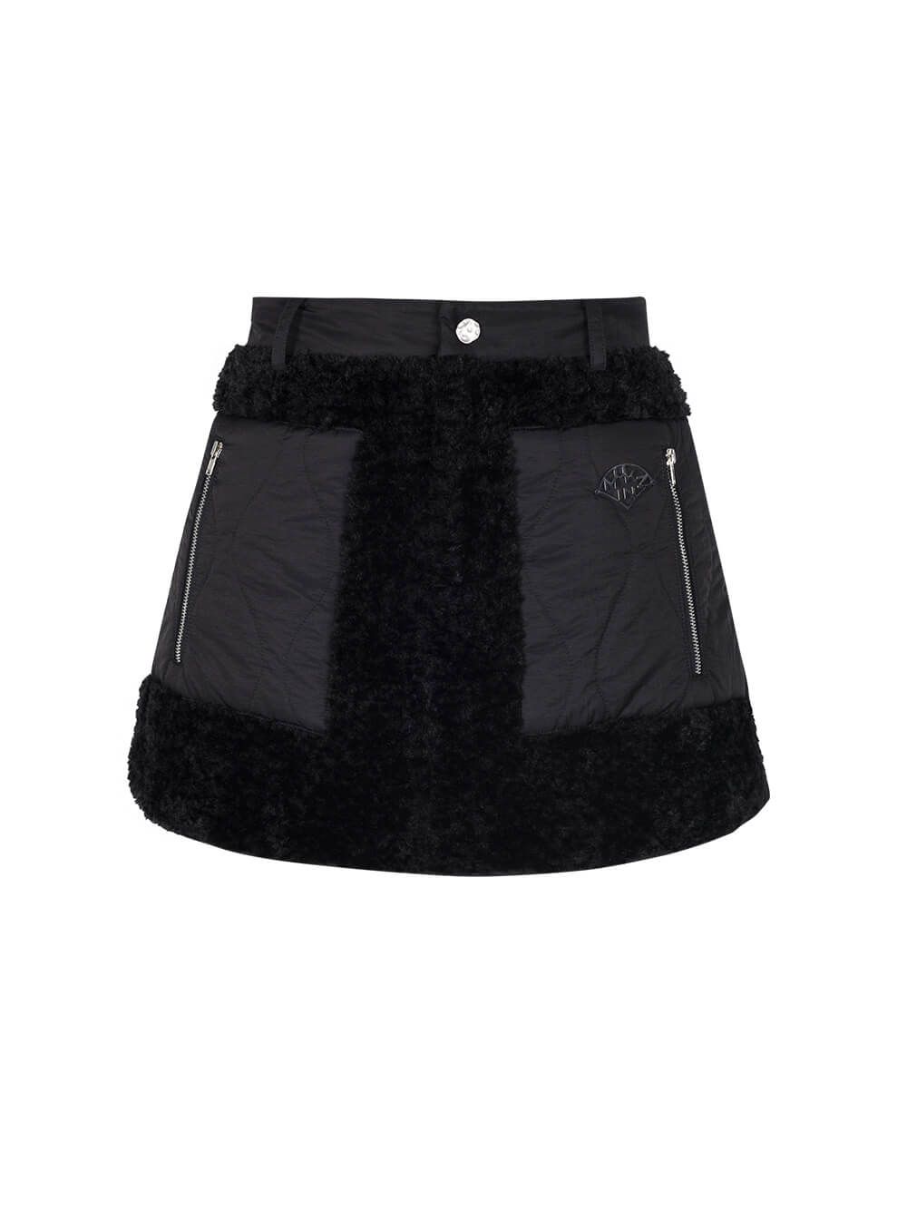 MUKZIN Short Down and Fur Black Panel Skirt