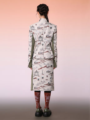 MUKZIN New Chinese Style Waist Stitching Design Jacquard Jacket