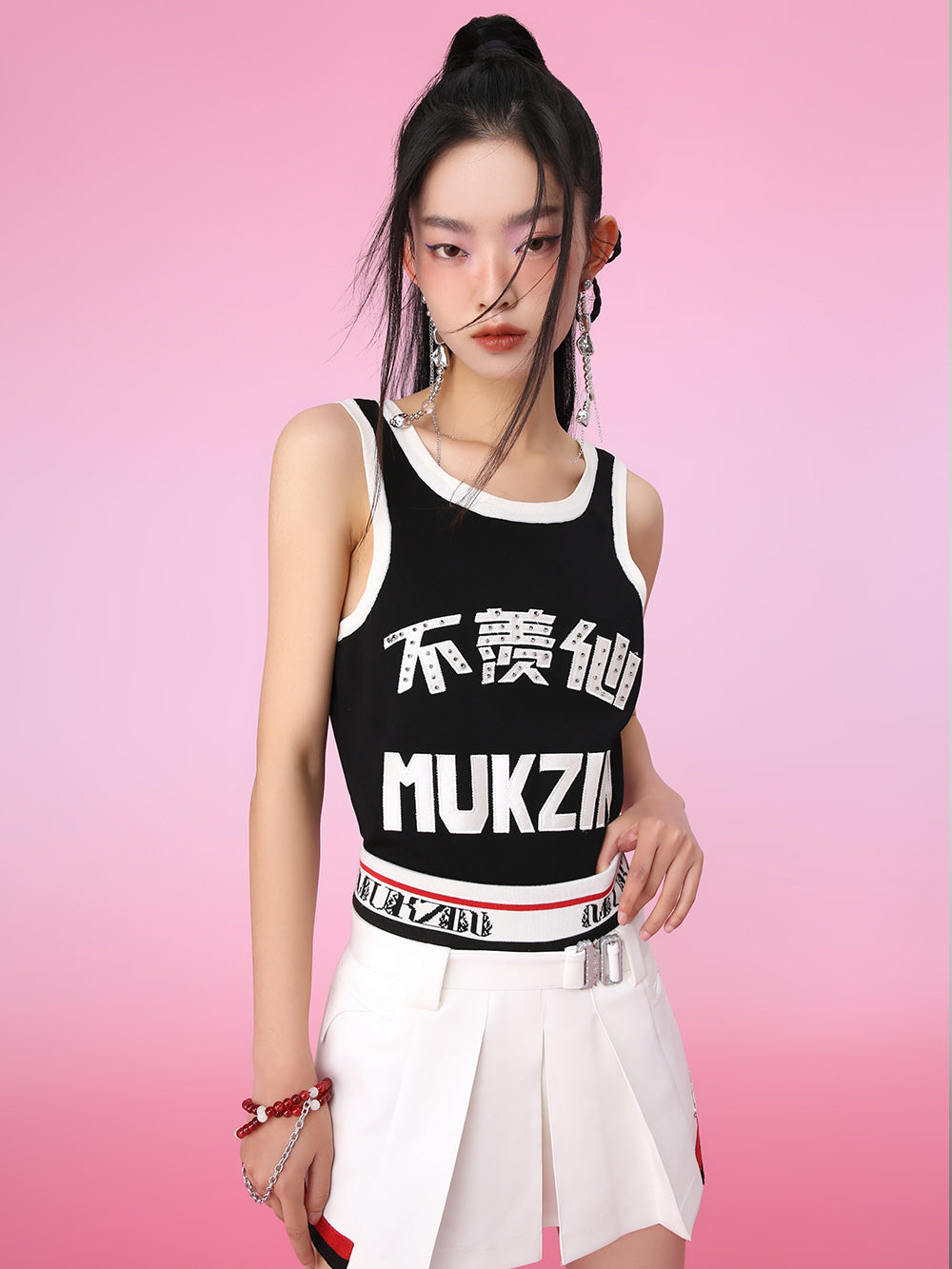 MUKZIN Chinese Characters Beading Look-thin Vest