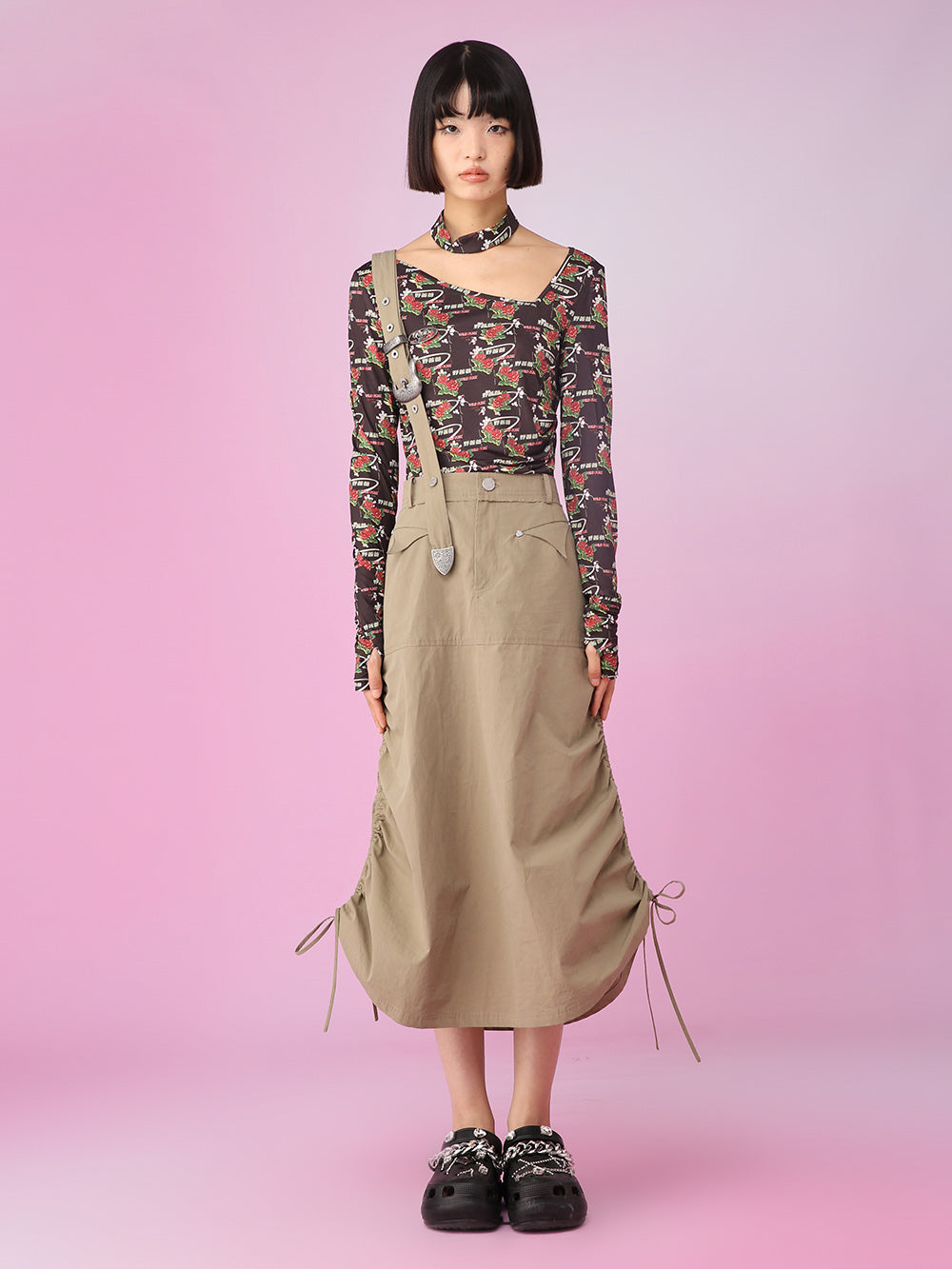 MUKZIN Long Classic Khaki Loose All-match Suspender Skirts