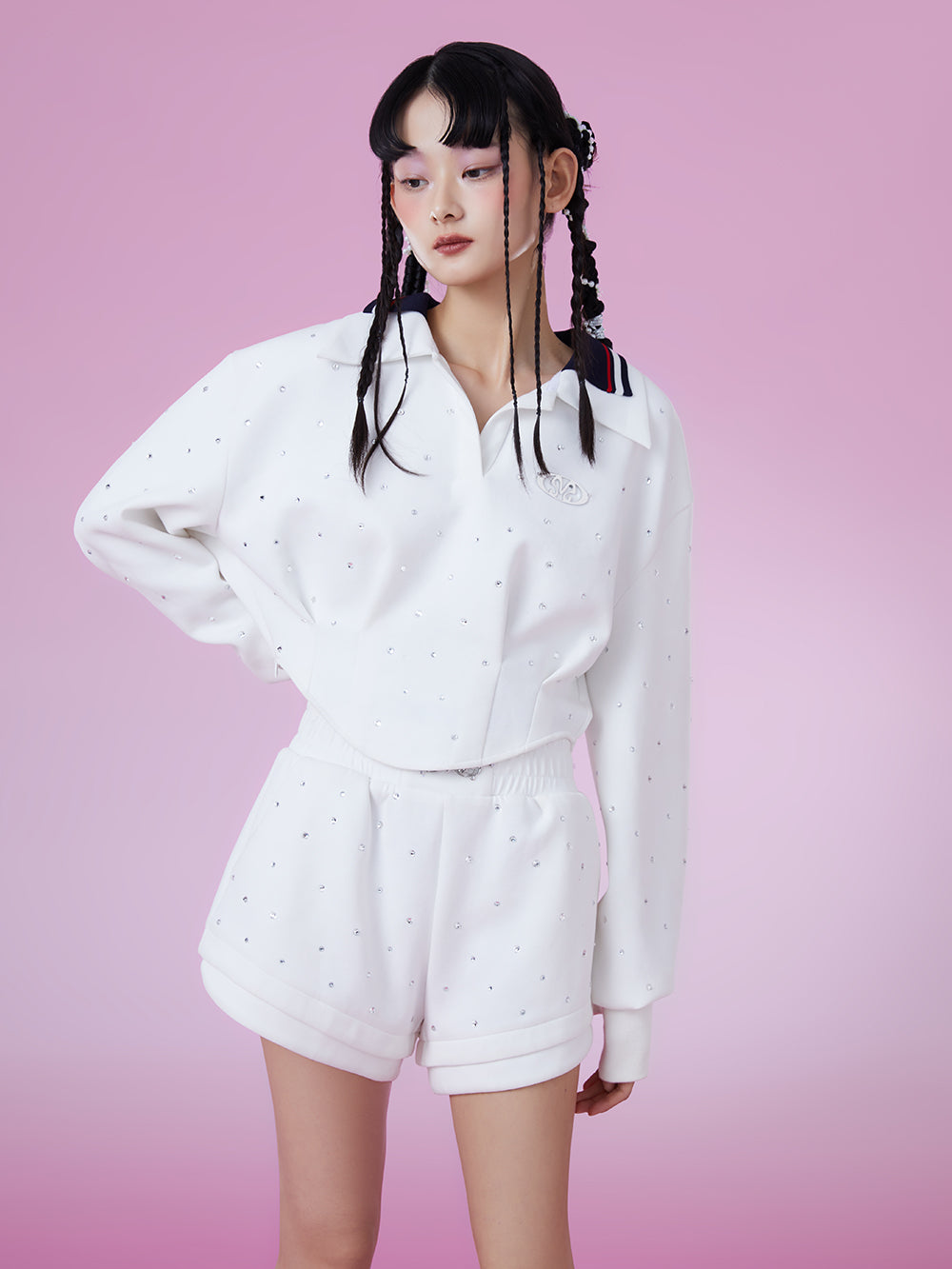 MUKZIN Panelled Design White Campus Style Hoodie