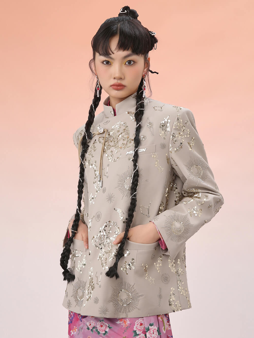 MUKZIN Mid Length Cheongsam Diagonal Collar Chinese Jacket