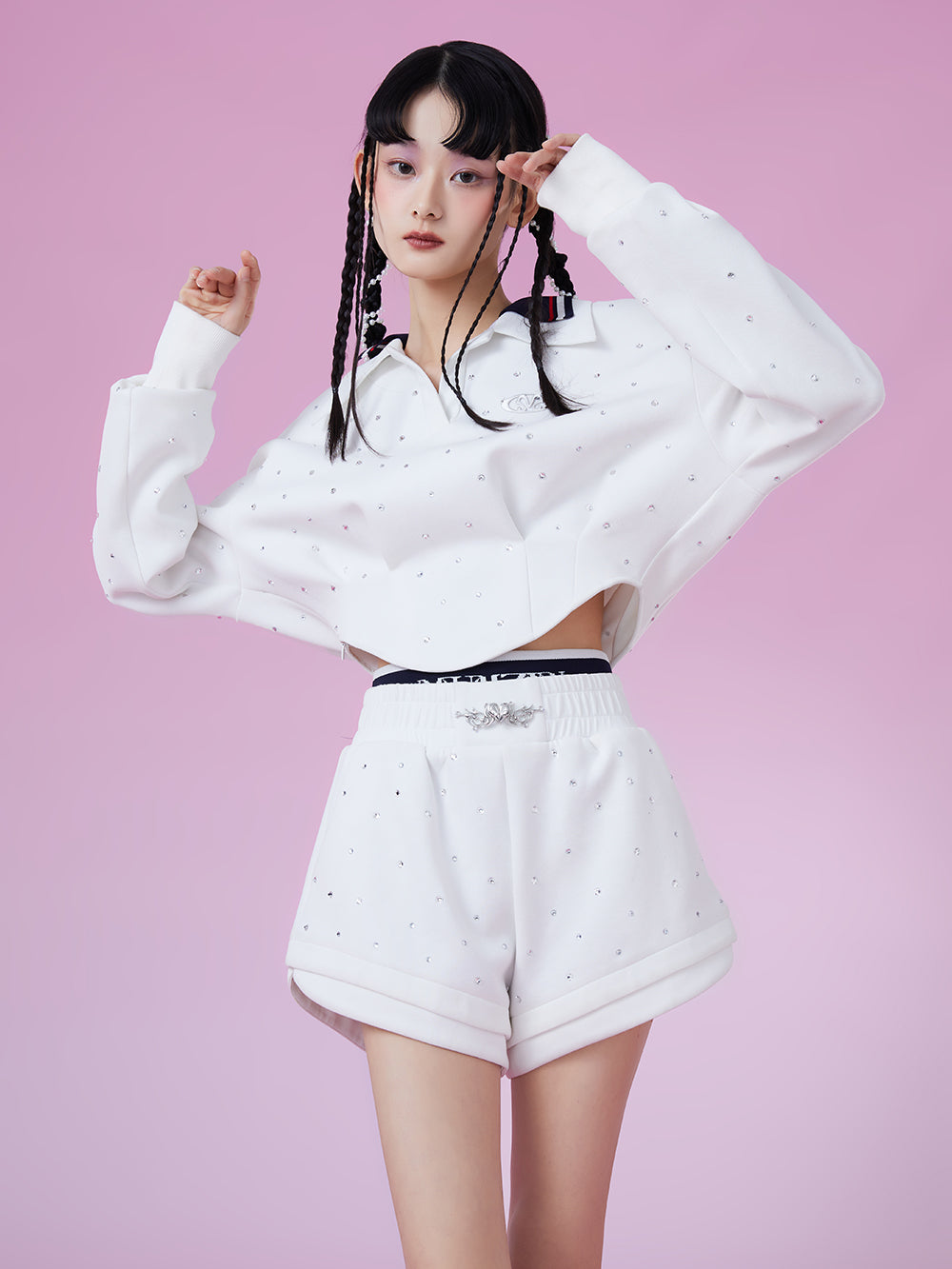 MUKZIN Panelled Design White Campus Style Hoodie
