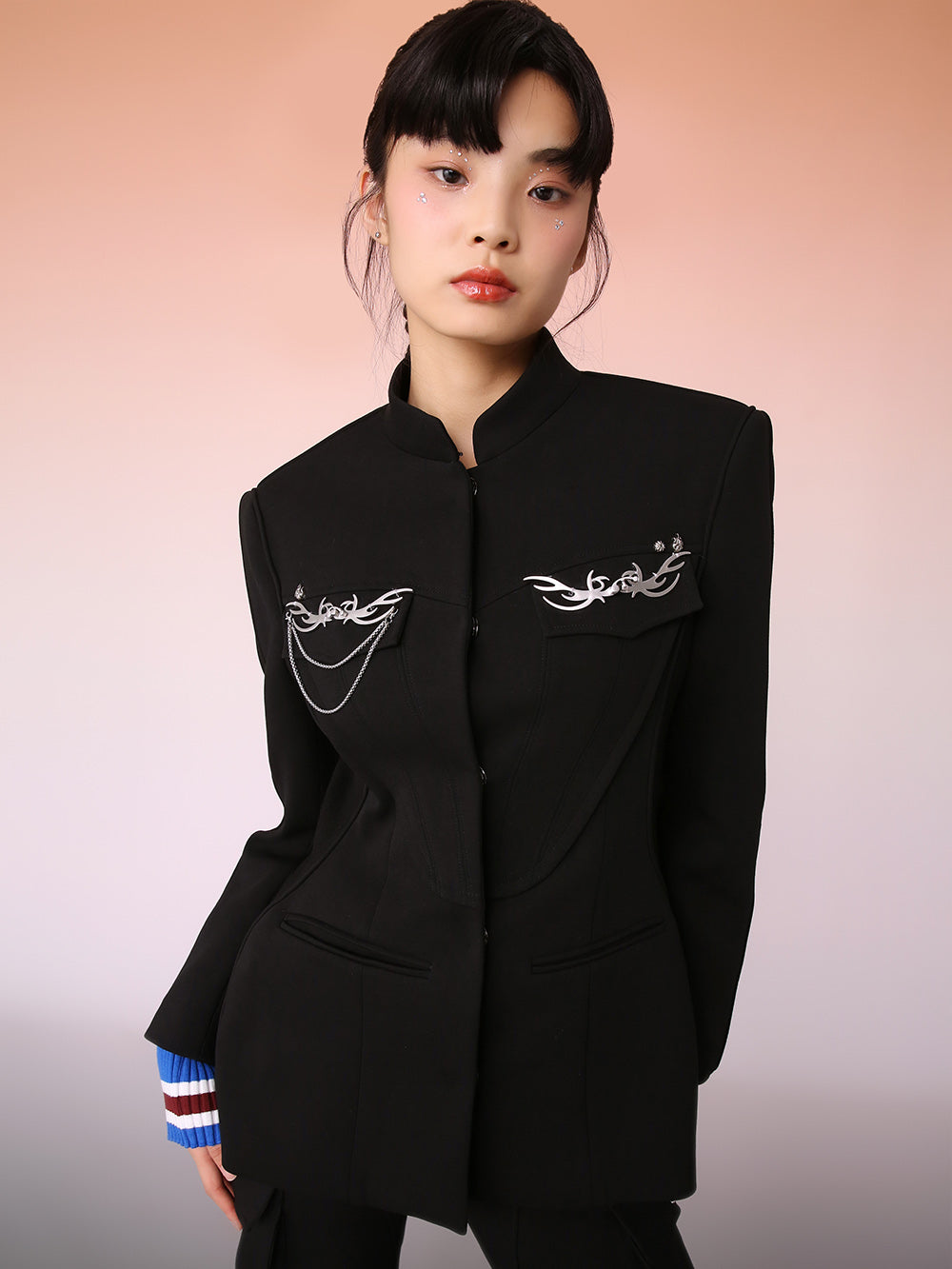 MUKZIN Black Mid-Length Paneled Threaded Cuff Jacket