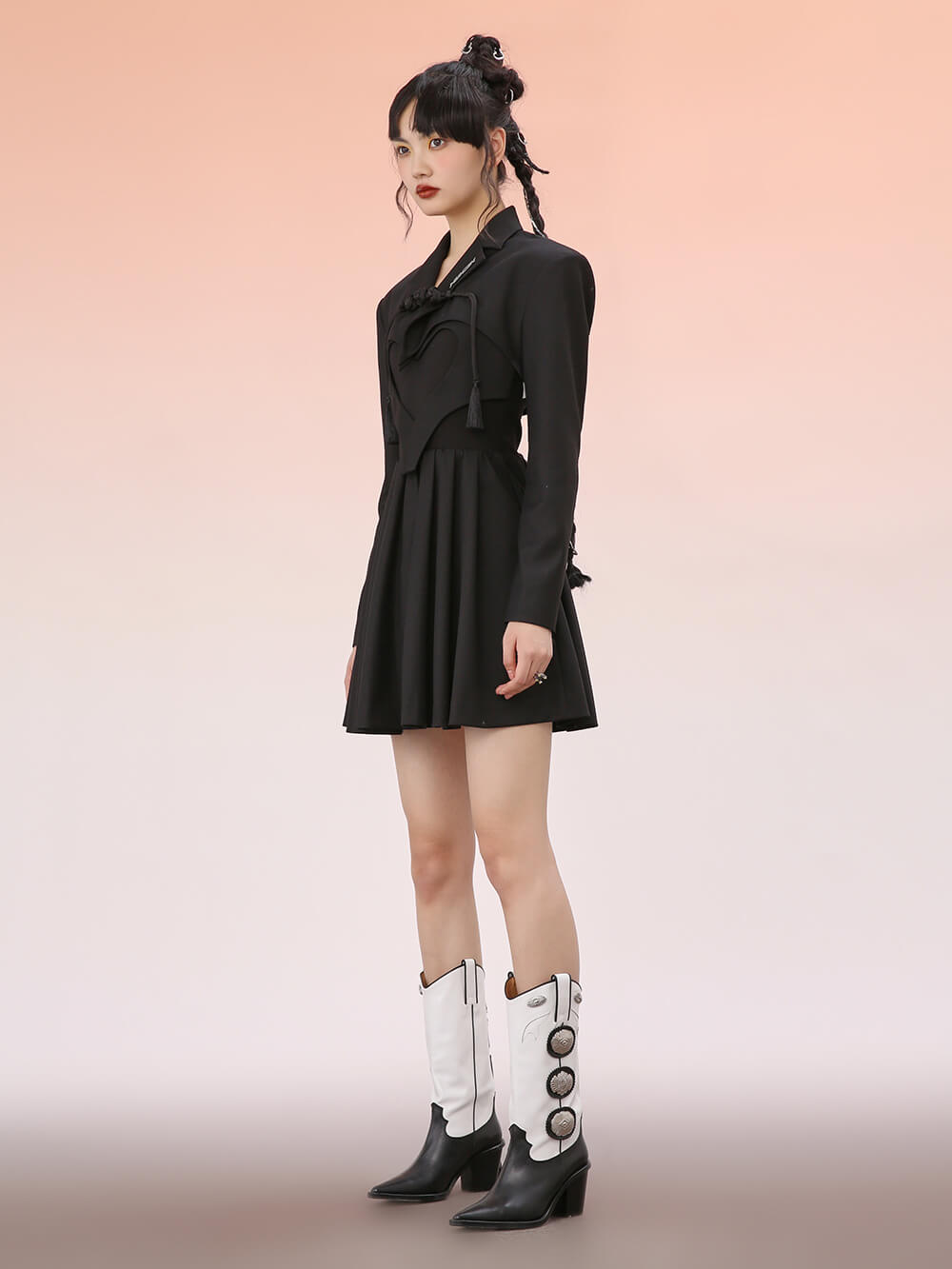 MUKZIN Black Heart Pleated Midi Blazer Dress