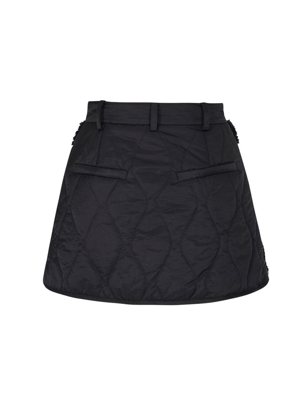 MUKZIN Short Down and Fur Black Panel Skirt