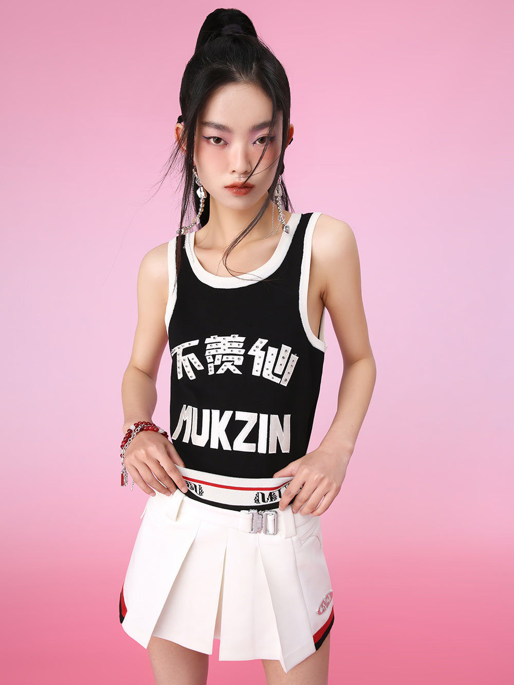 MUKZIN White Chinese Embroidery Mid-sleeve Loose Shirt