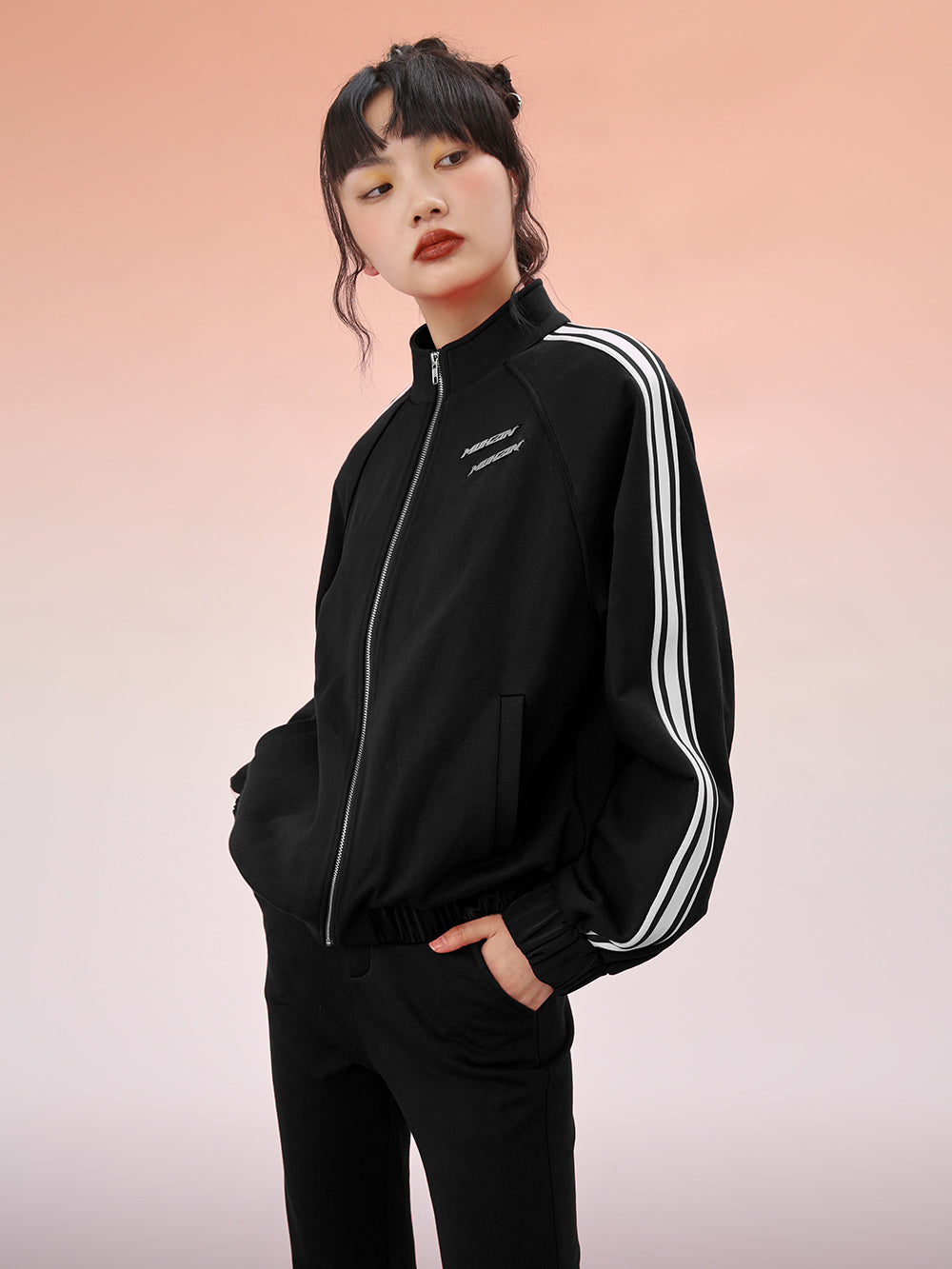 MUKZIN Black Print Loose Fit Sports Jacket