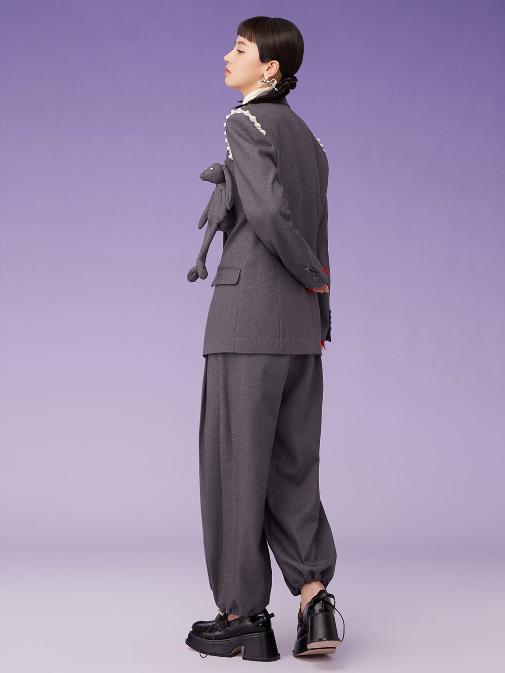 MUKZIN Grey Loose Coat With Bunny Decoration