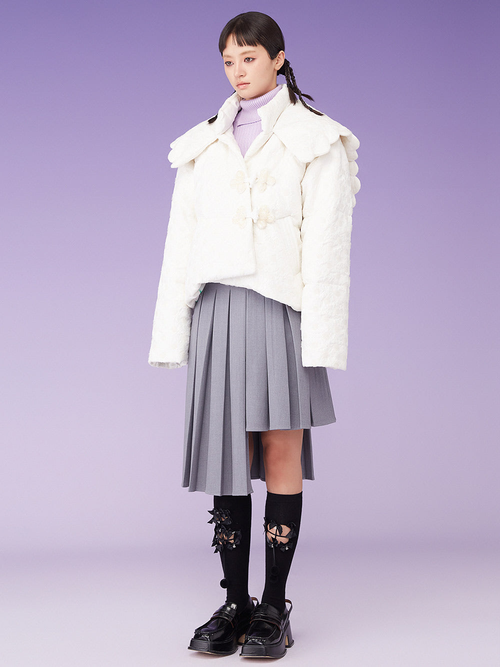 MUKZIN  Lapel Jacquard White Down Jacket