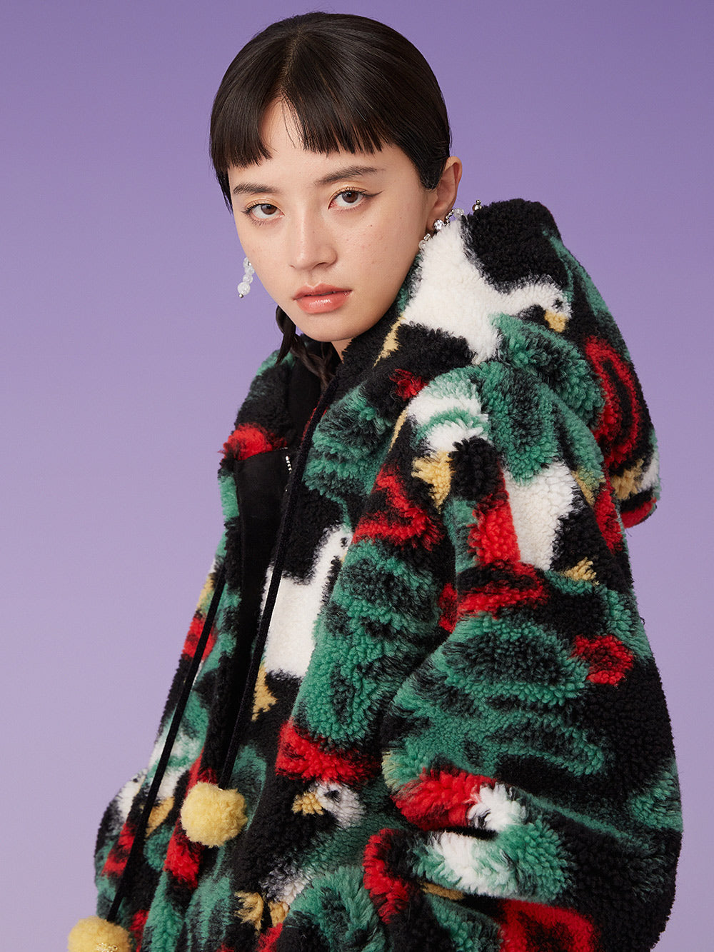 MUKZIN Retro Hooded Grain Plush Eco-friendly Fur Coat